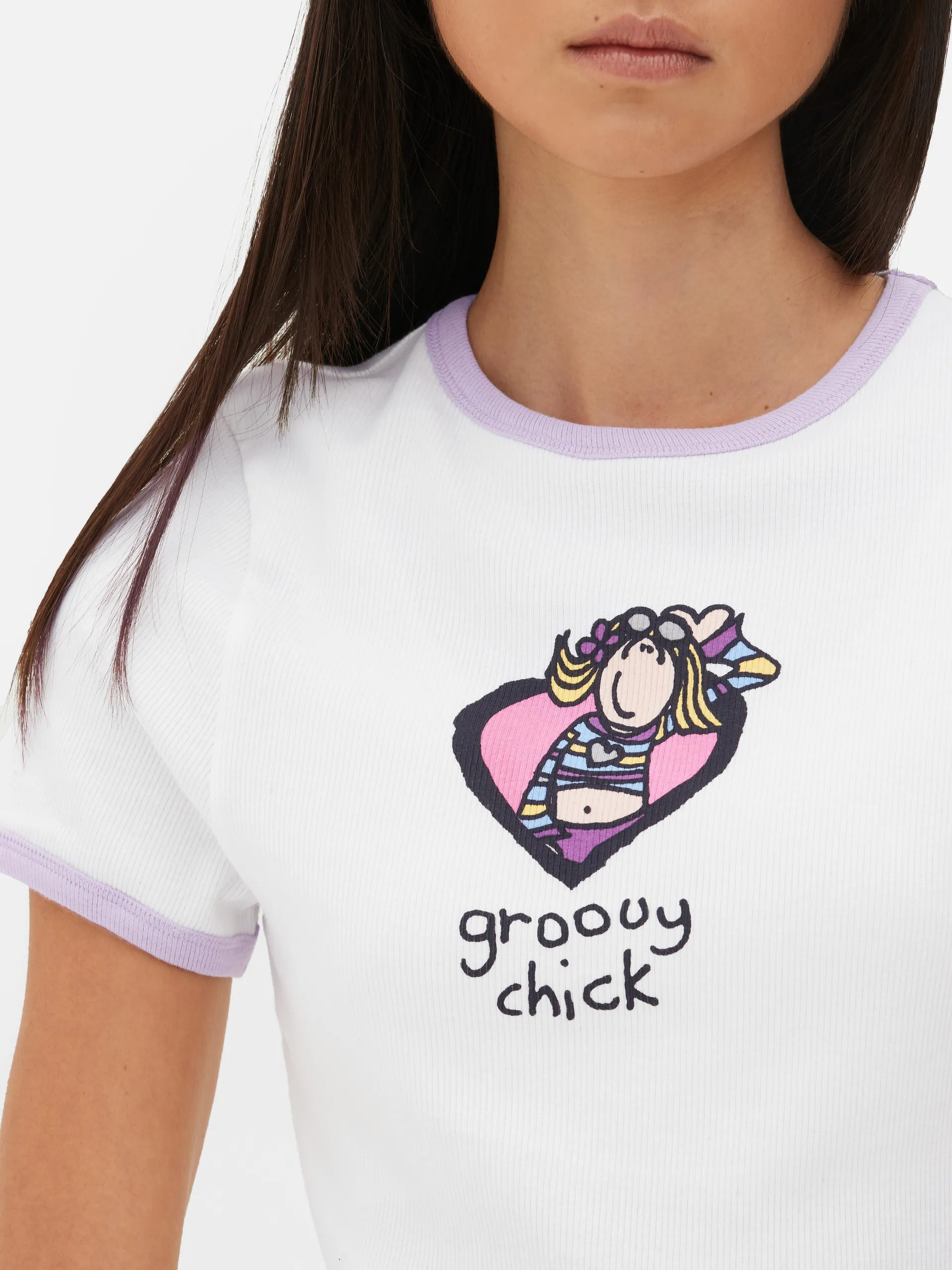 Groovy Chick Ringer Cropped T-Shirt