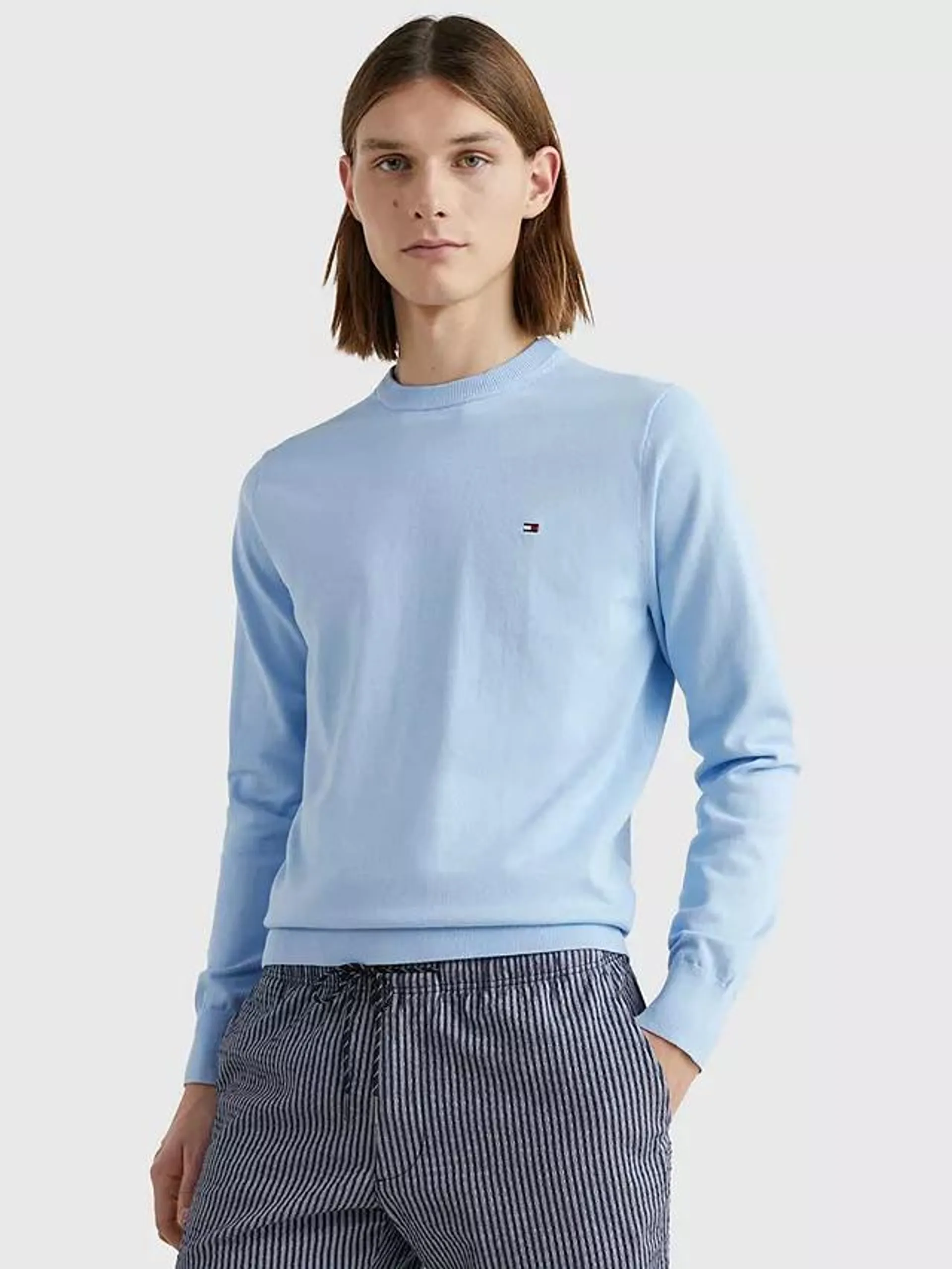 Tommy Hilfiger Fine Knit Cotton Blend Jumper, Vessel Blue