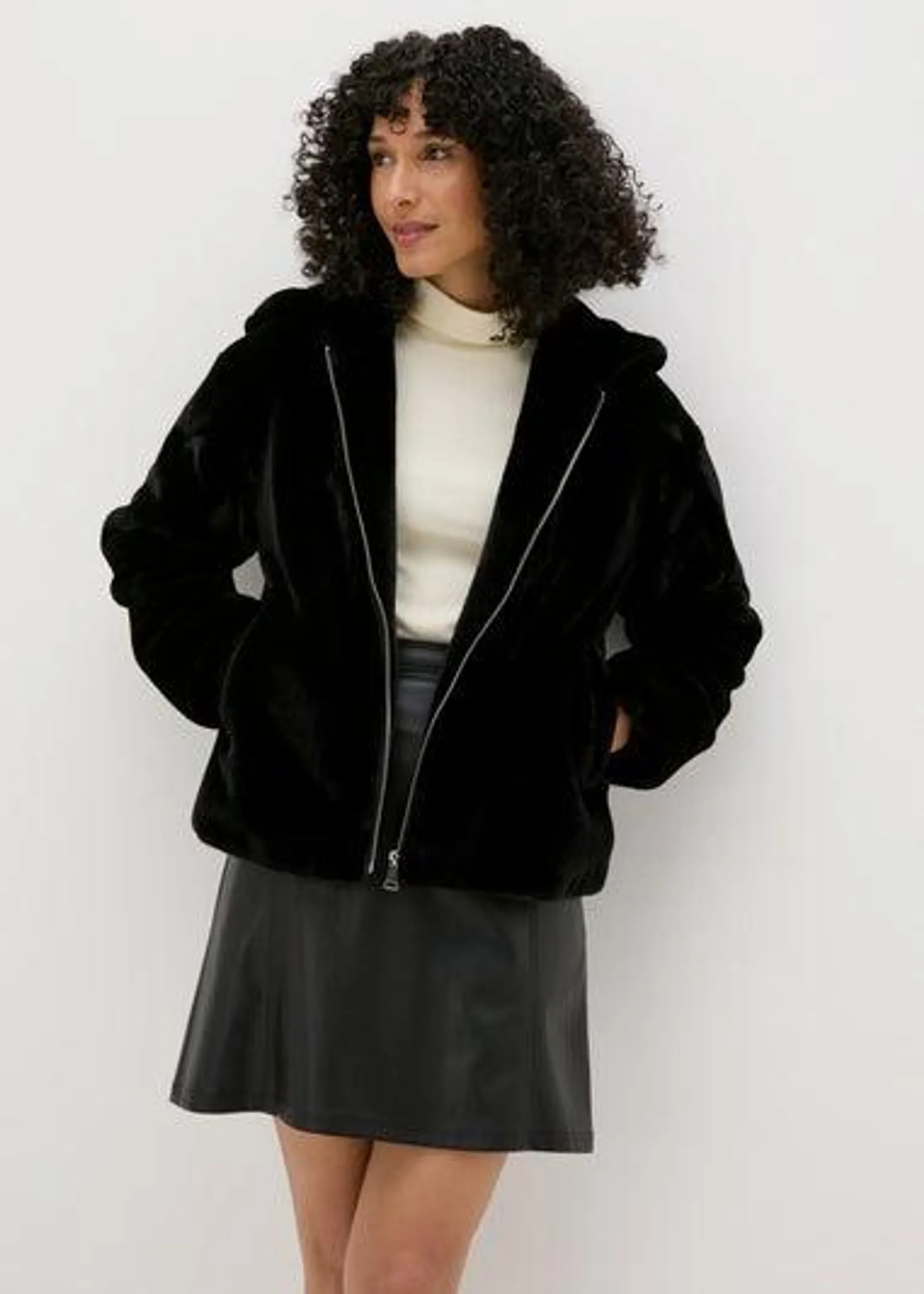 Black Faux Fur Hooded Coat