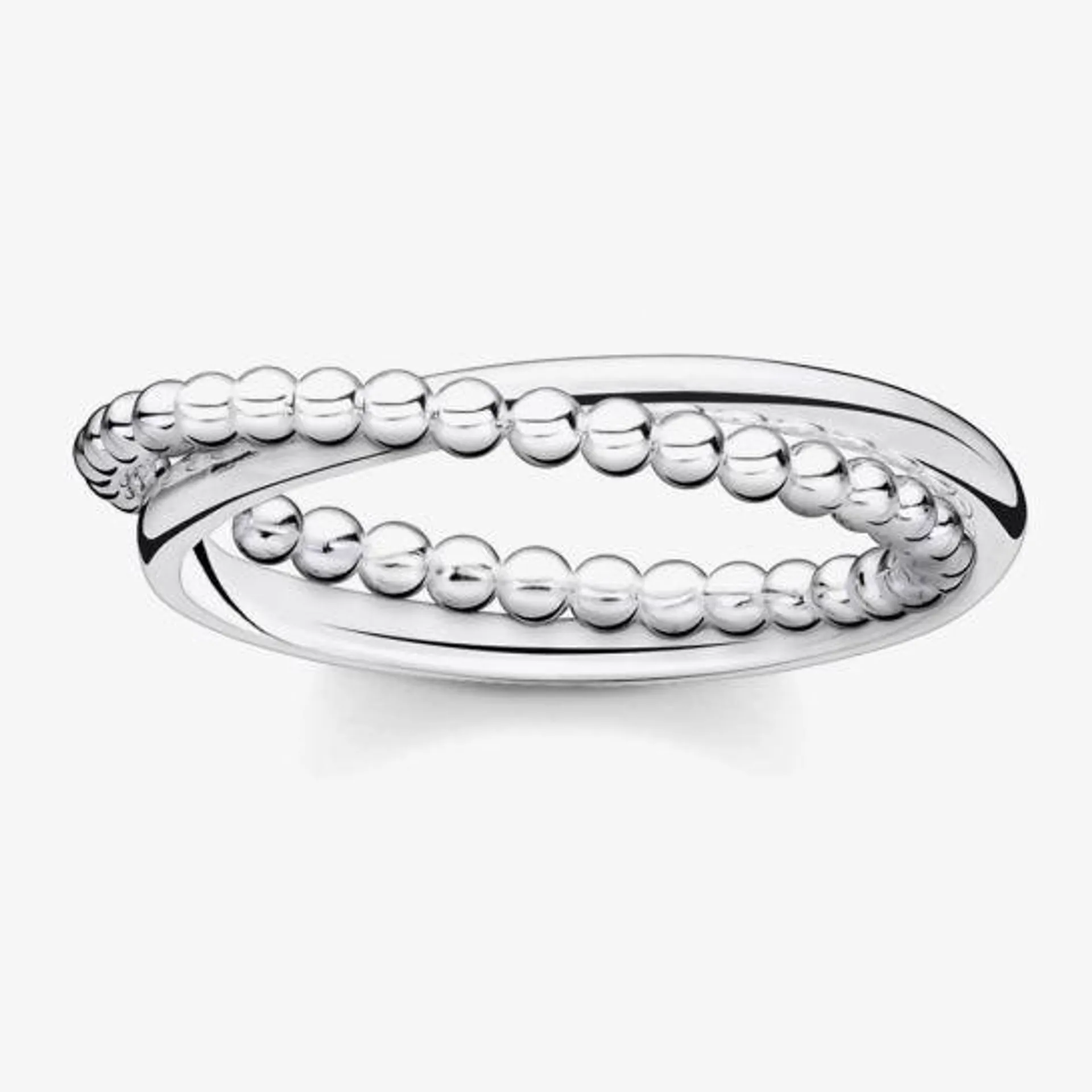Silver Double Band Beaded Ring