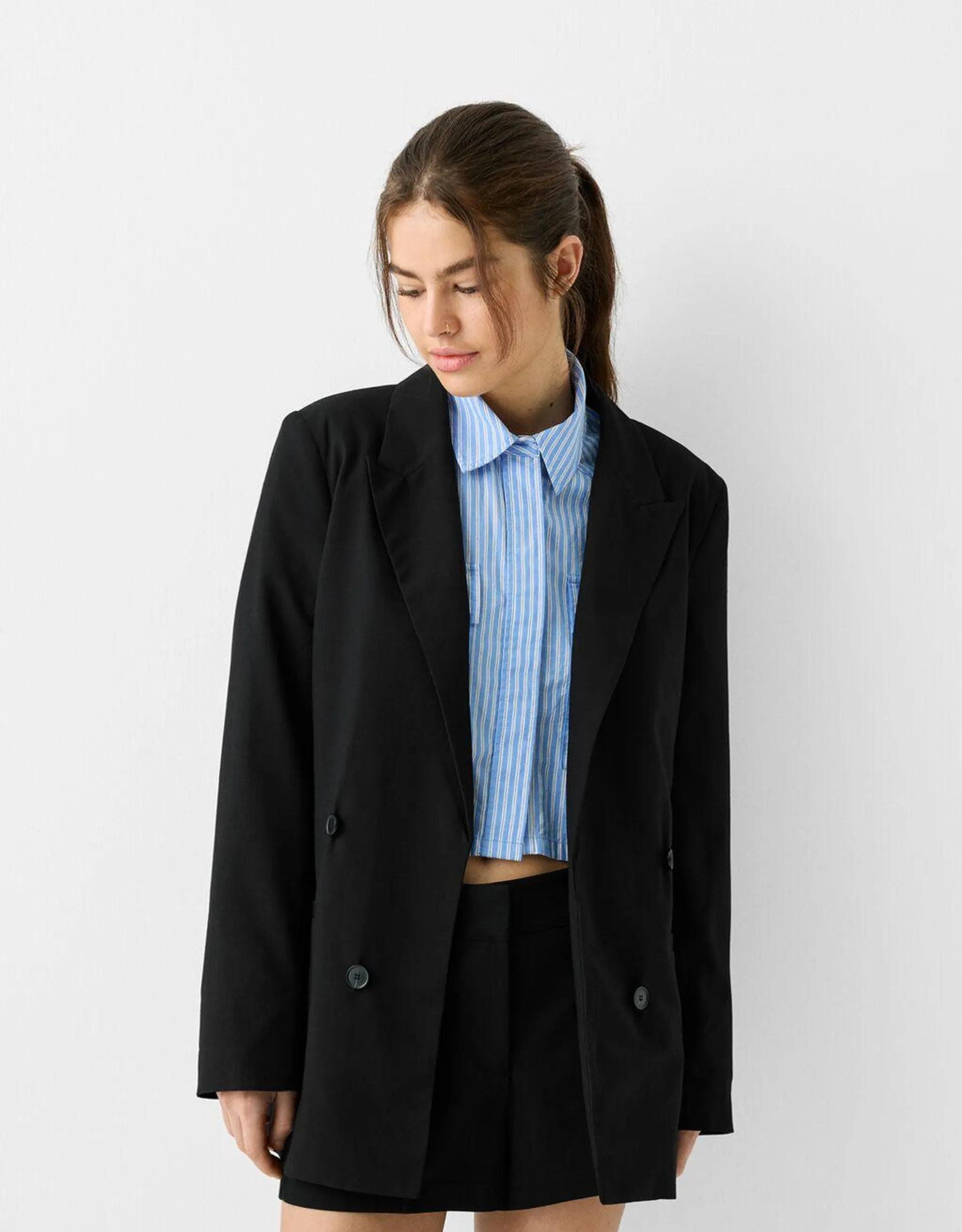 Slim-fit flowing double-breasted blazer