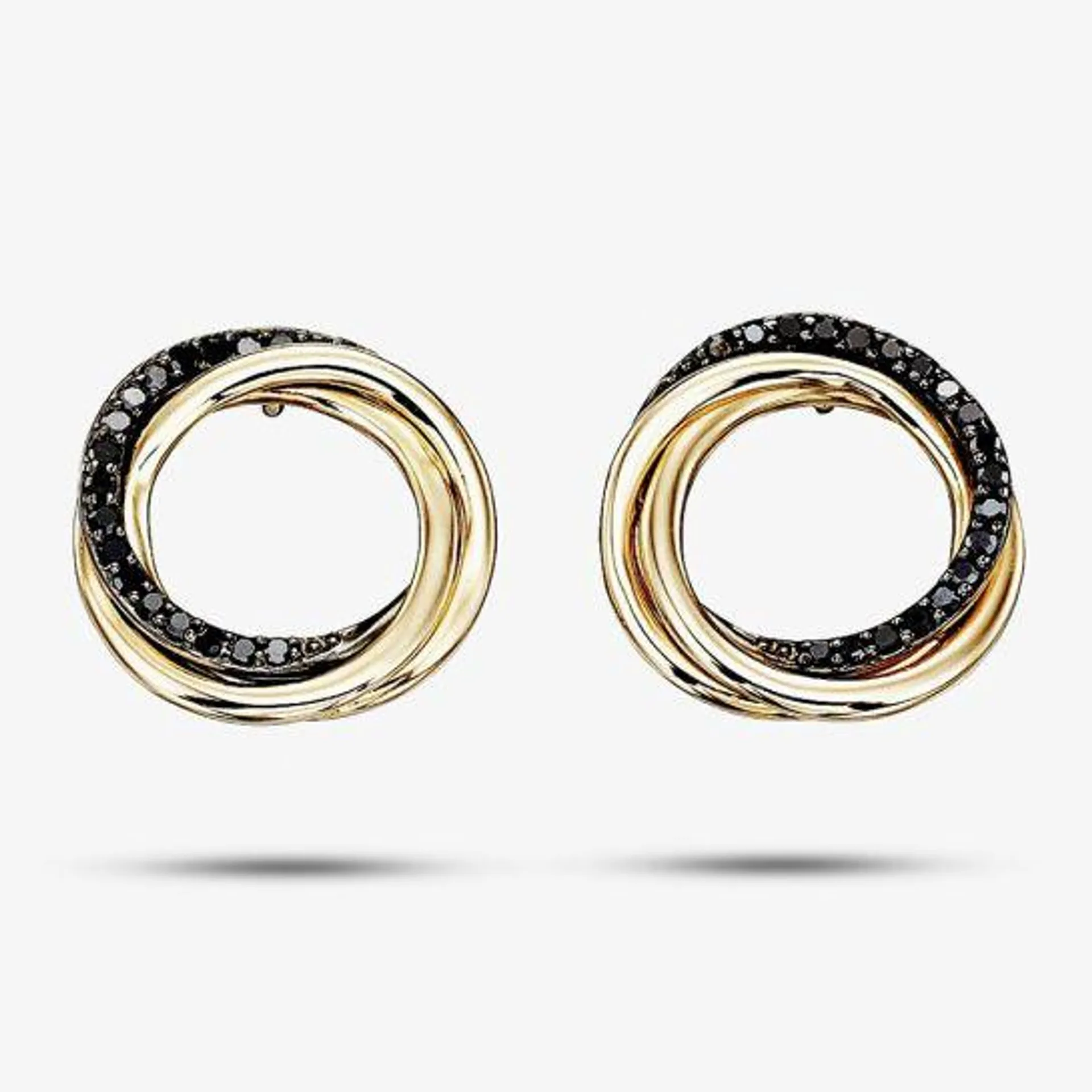 9ct Yellow Gold Black Diamond Circle Earrings GE2148