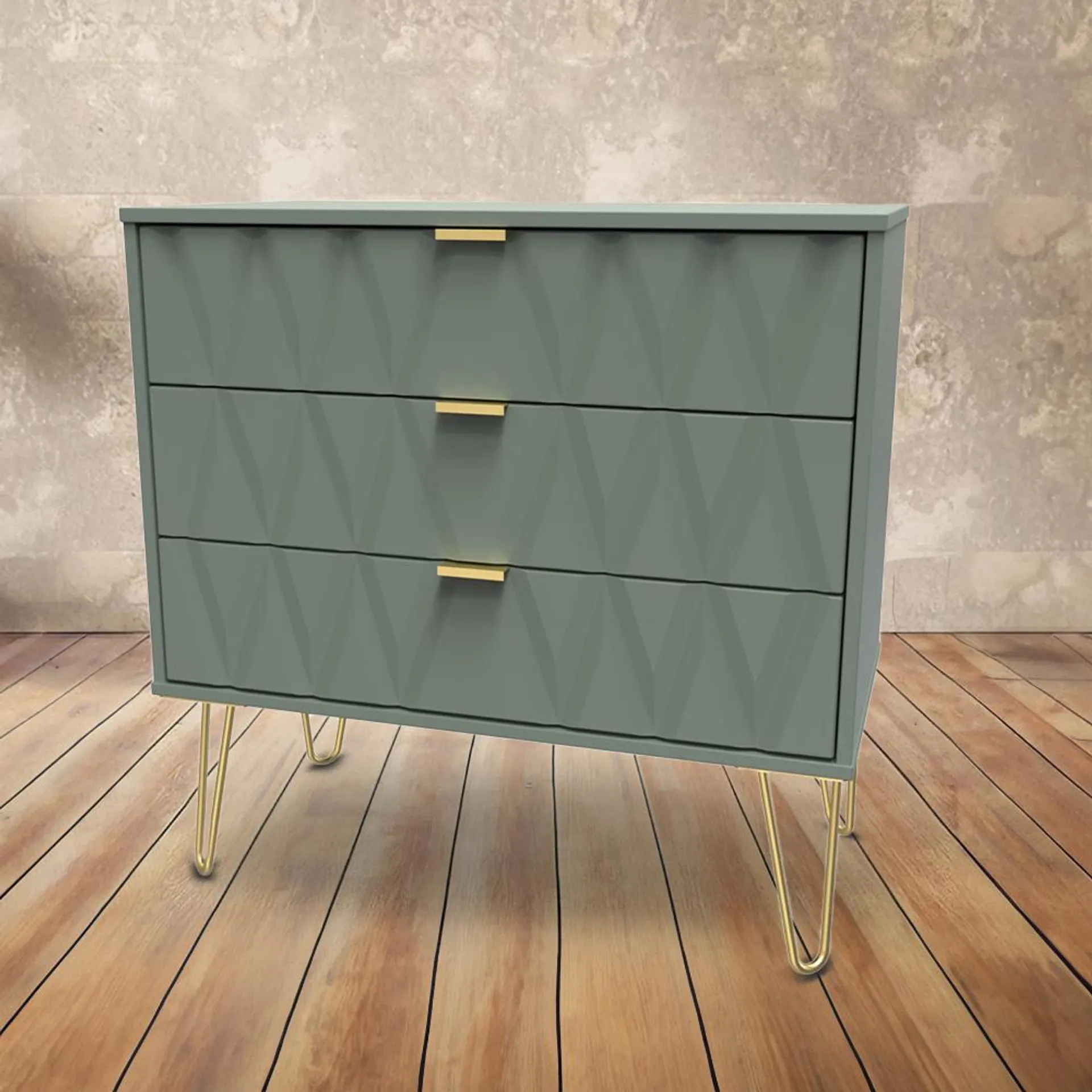 Crowndale Diamond 3 Drawer Reed Green Chest of Drawers