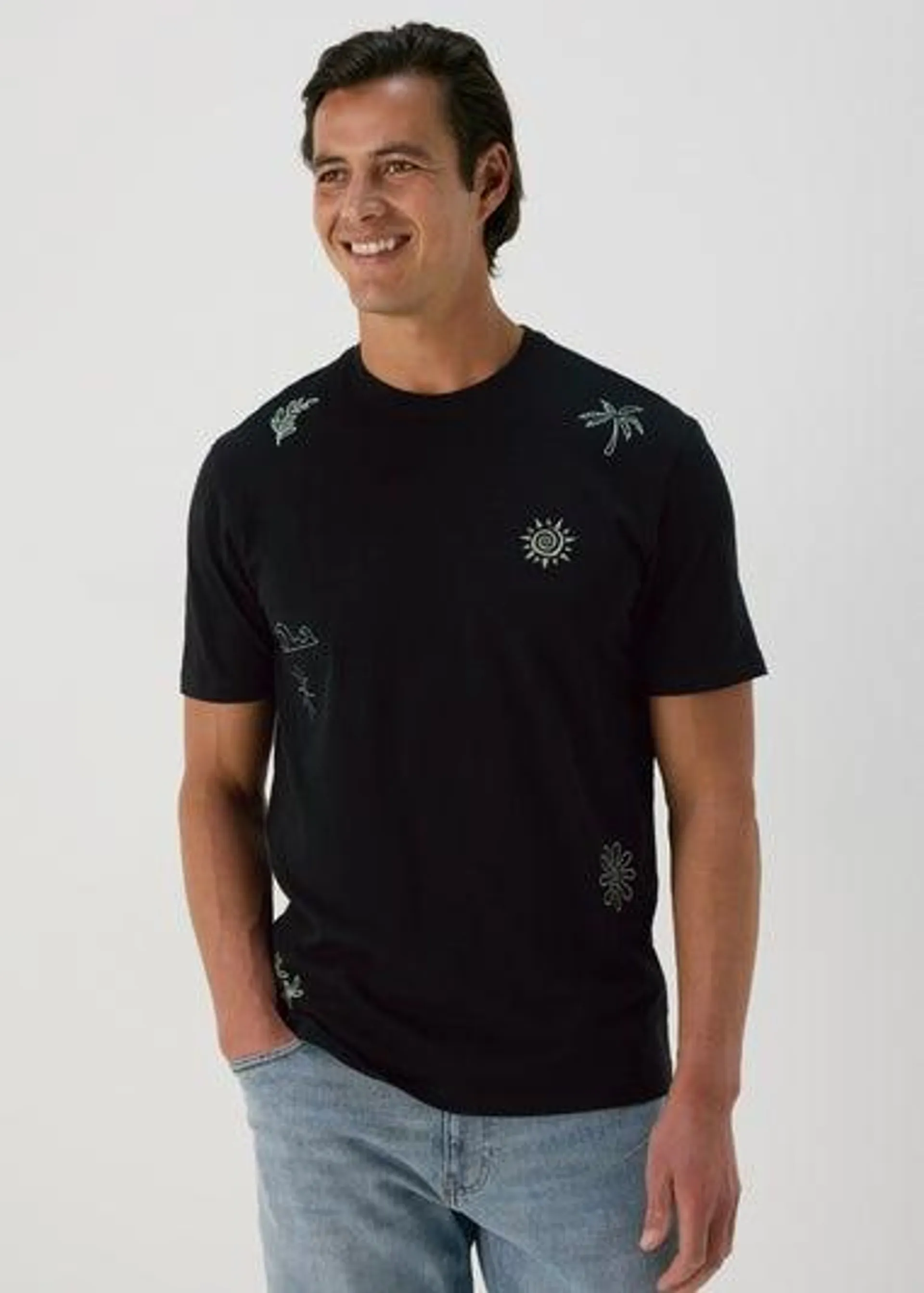 Black Abstract Embroidered T-Shirt