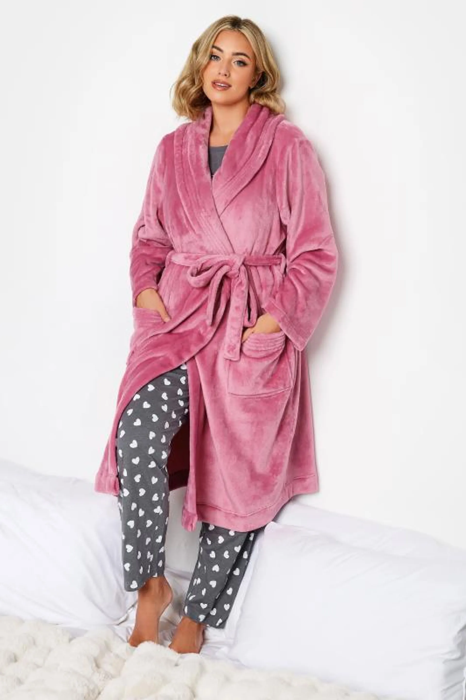 YOURS Curve Pink Essential Shawl Dressing Gown