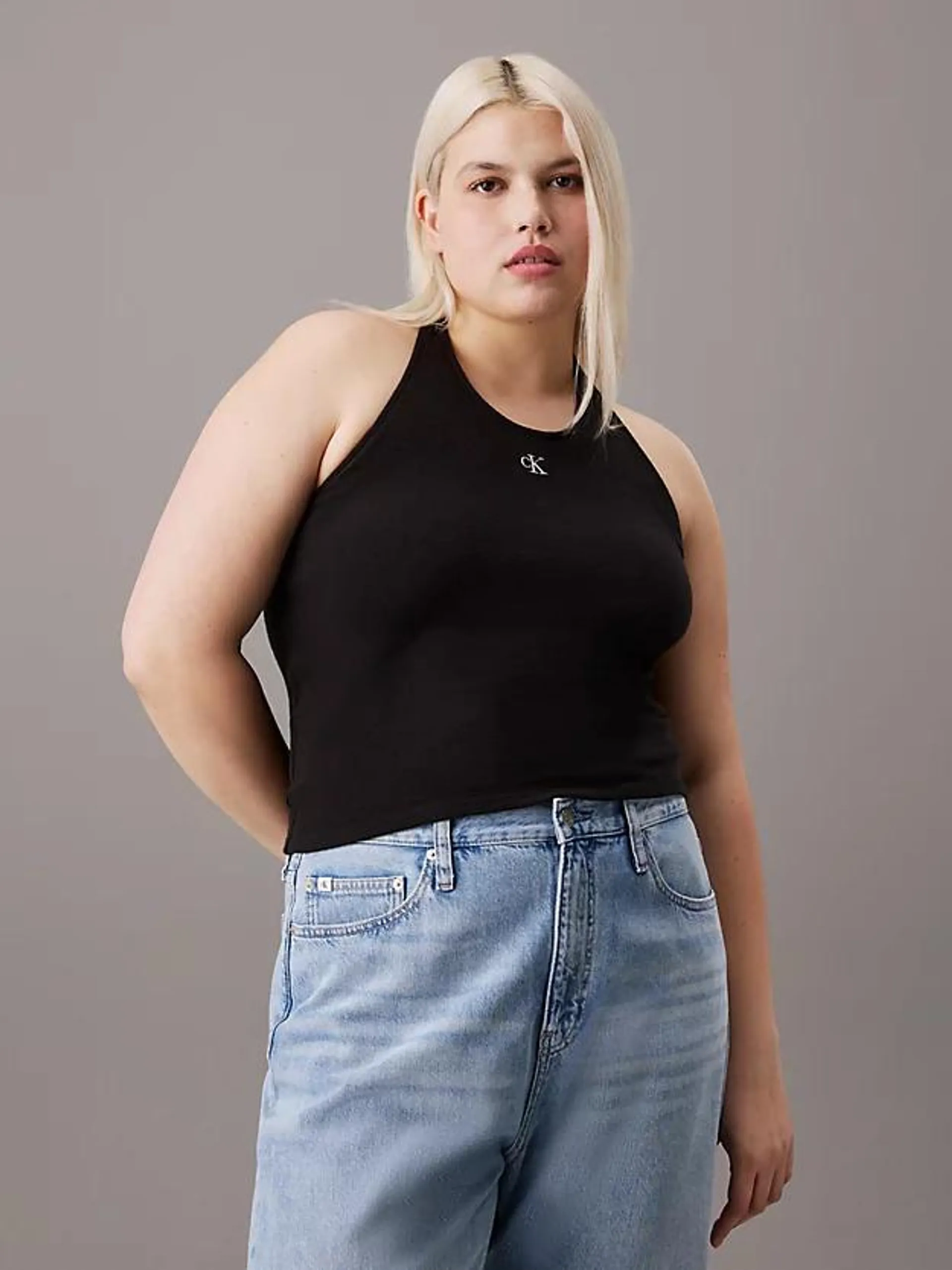 Plus Size Knit Halter Neck Top