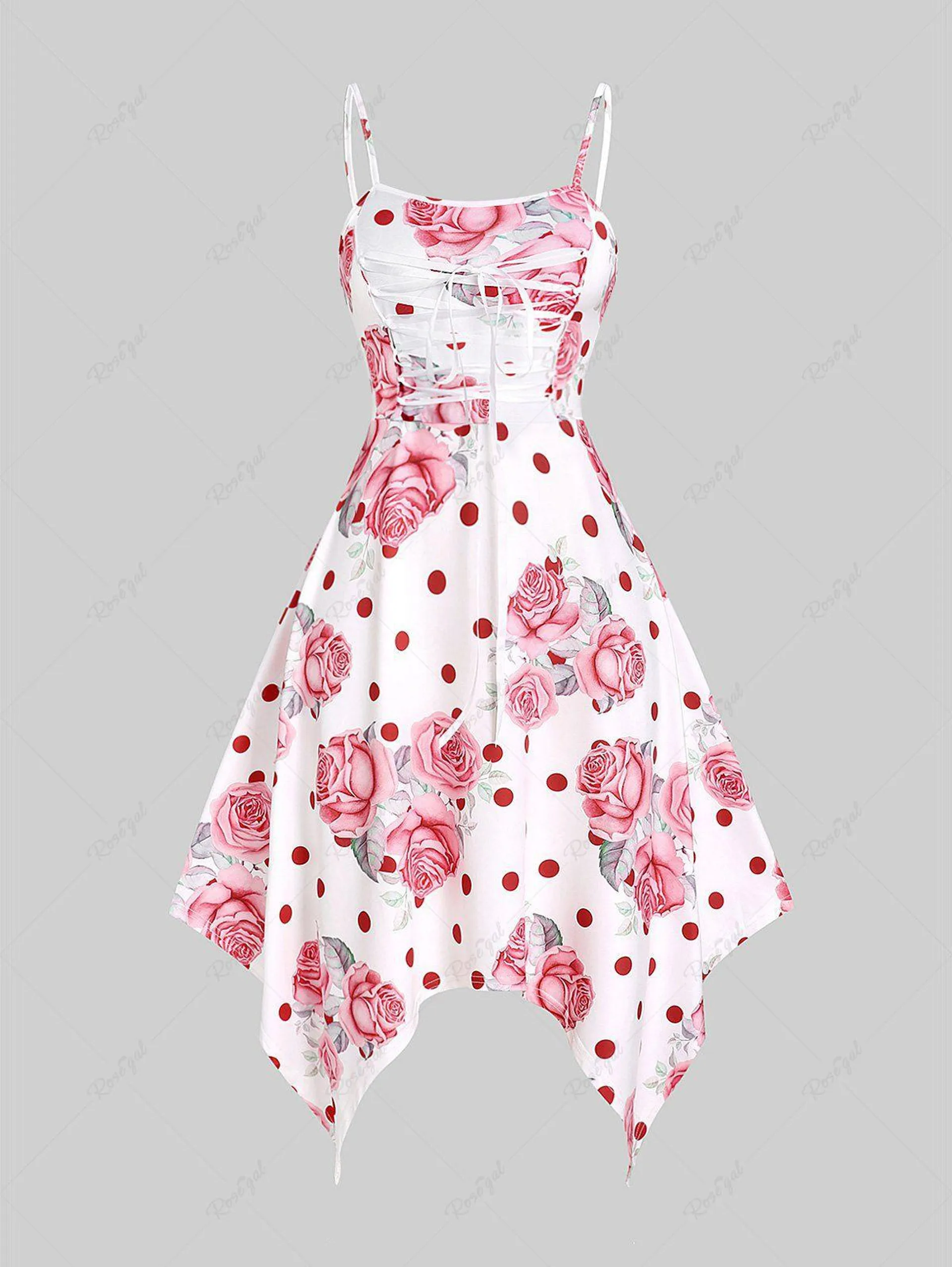 Plus Size Rose Print Lace Up Midi Handkerchief Dress - 2x | Us 18-20
