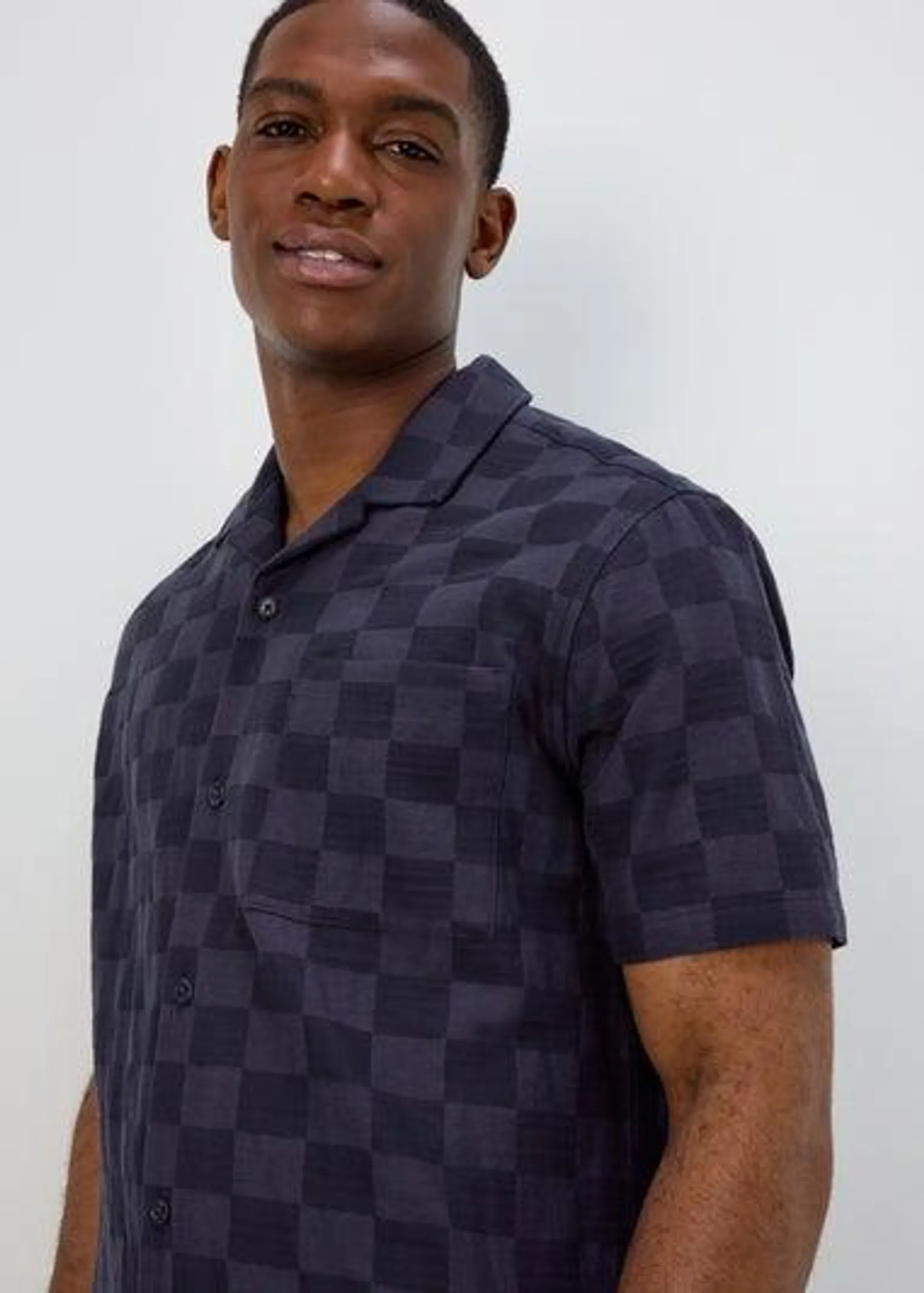 Blue Checkboard Texture Short Sleeve Shirt