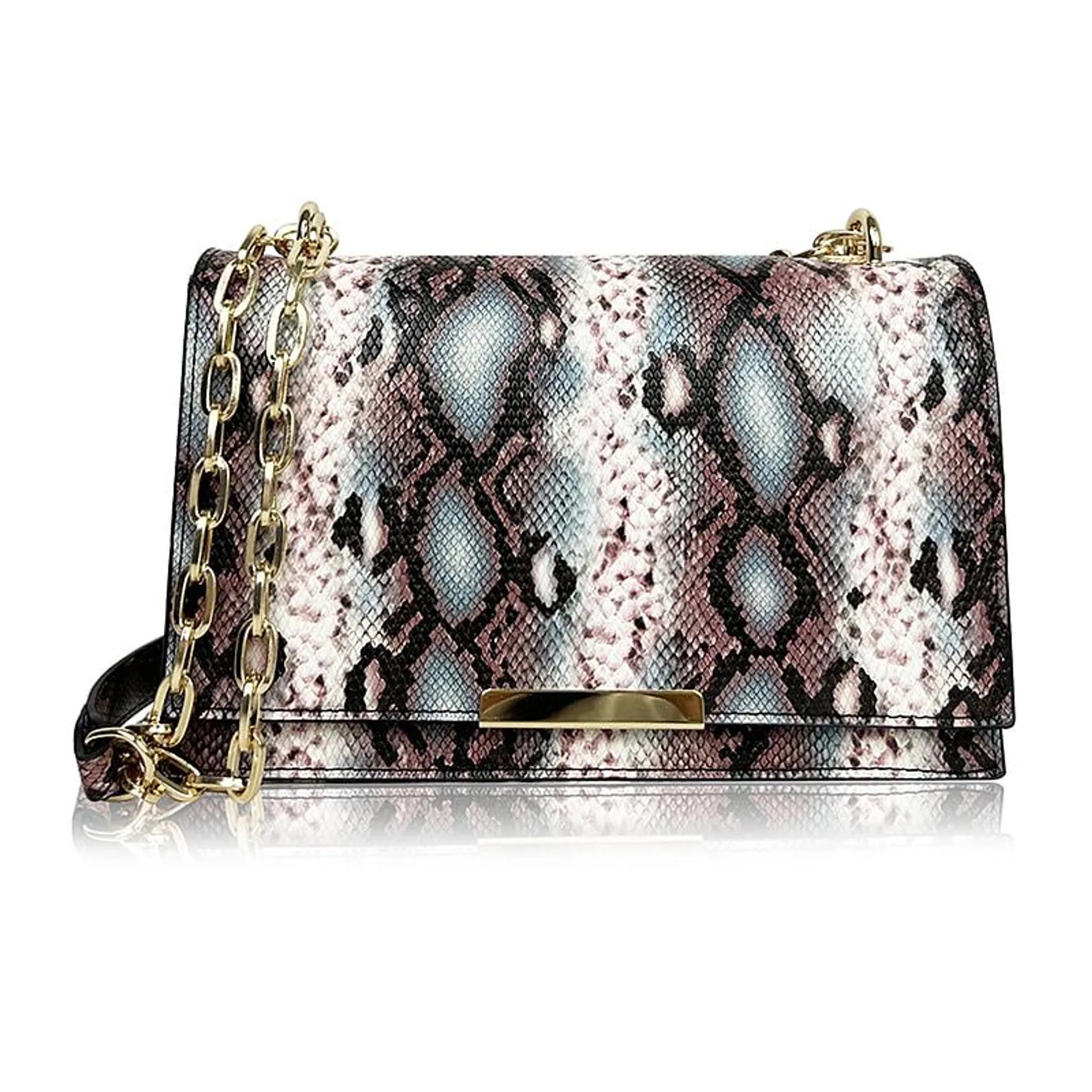 Rome Closeout Deal - Snake Pattern Crossbody Bag- Black and Pink