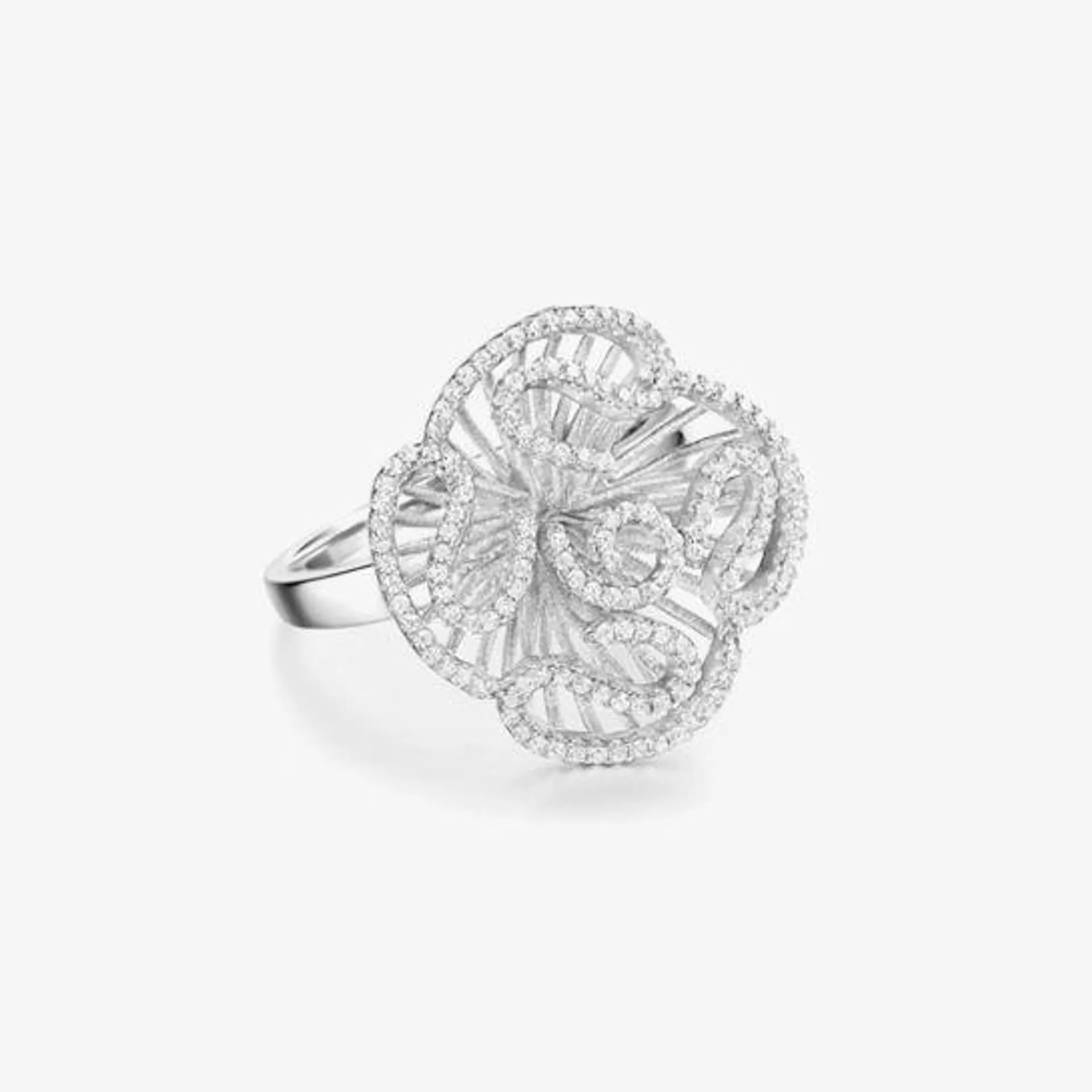 Cascade Sterling Silver Cubic Zirconia Silver Flower Ring (N)