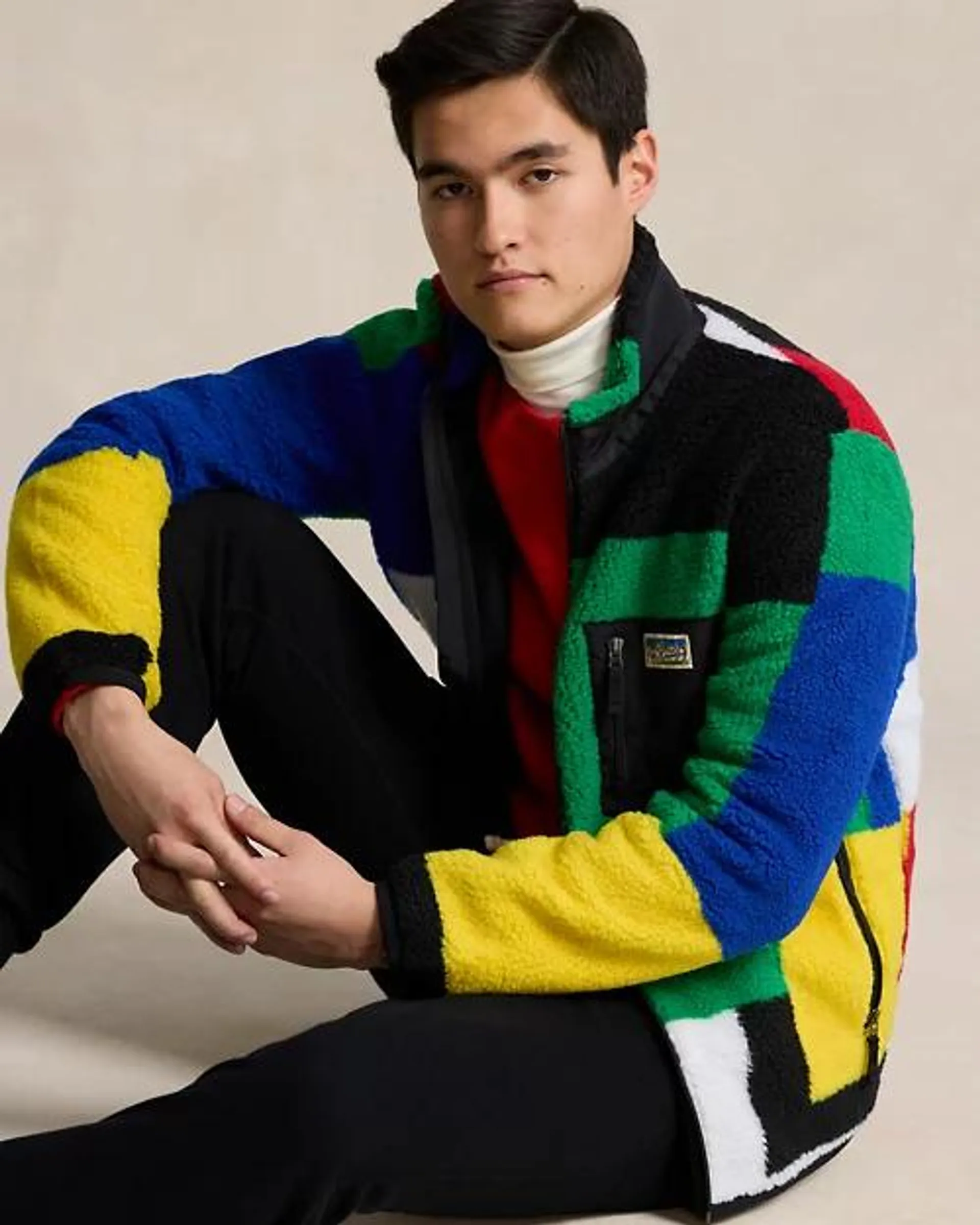 Colour-Blocked Pile Fleece Hybrid Jacket