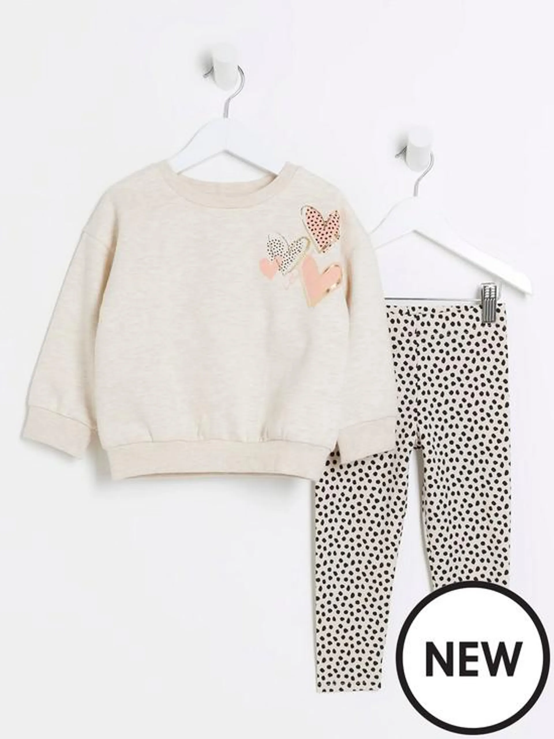 River Island Mini Mini Girls Heart Sweatshirt Set - Beige