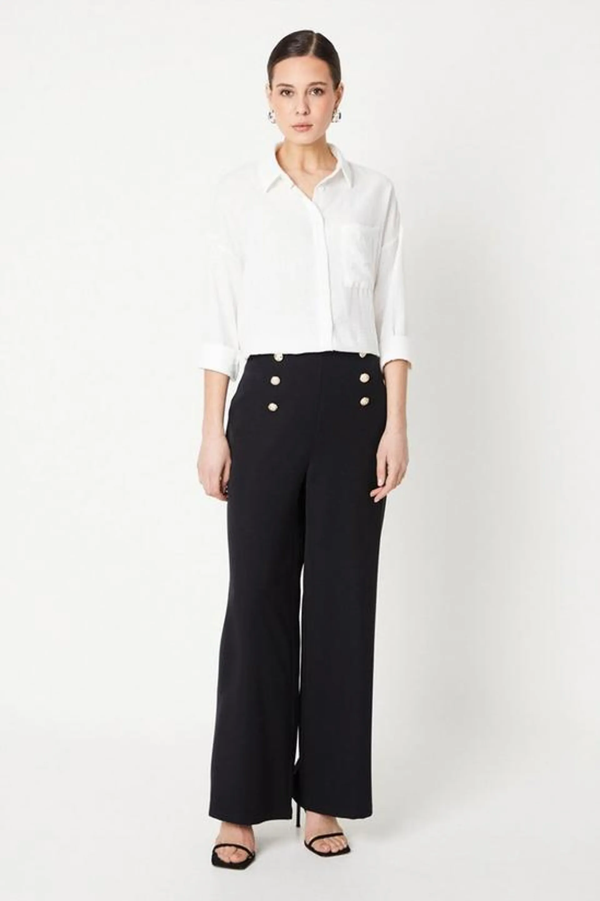 Button Front Straight Leg Trousers