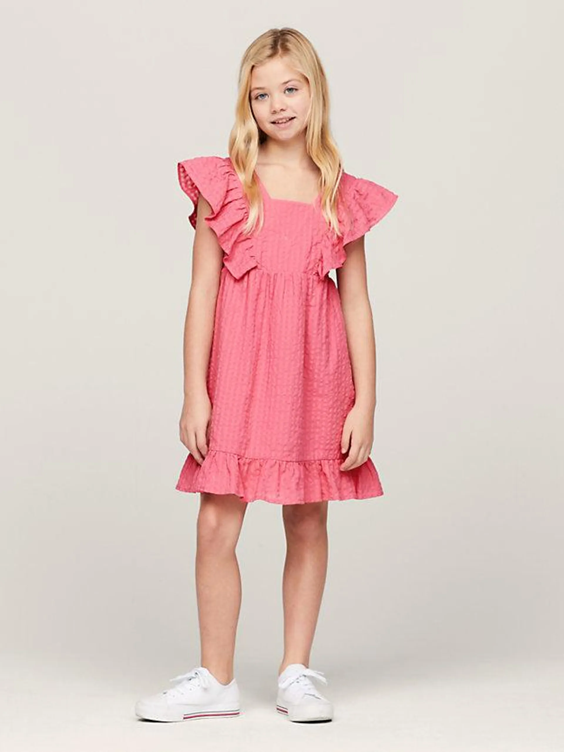 Seersucker Frill Fit and Flare Dress