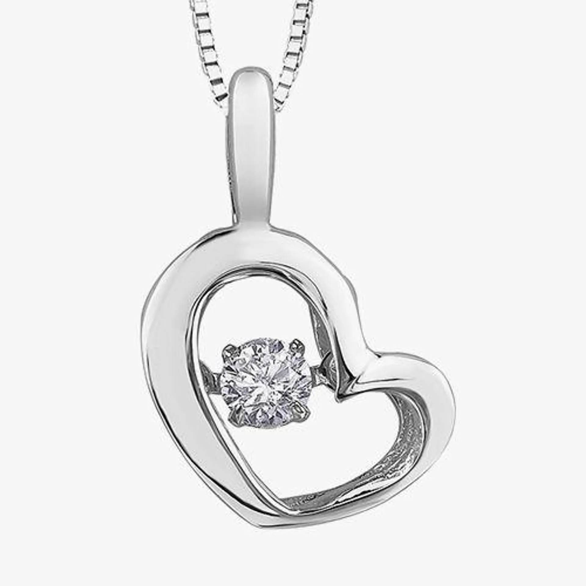 9ct White Gold 0.05ct Diamond Pulse Open Heart Pendant P3113W/05-10