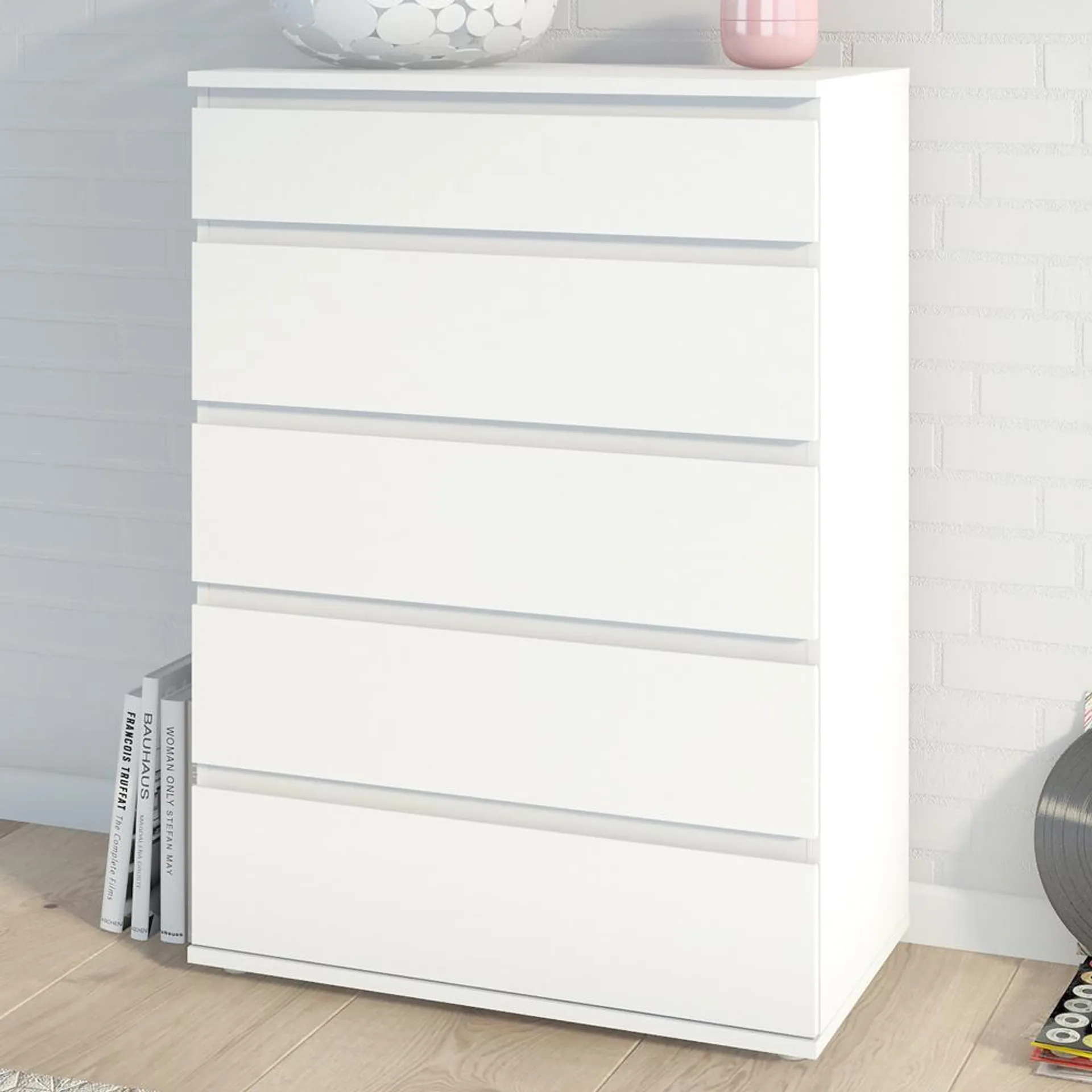 Florence 5 Drawer White Chest of Drawers