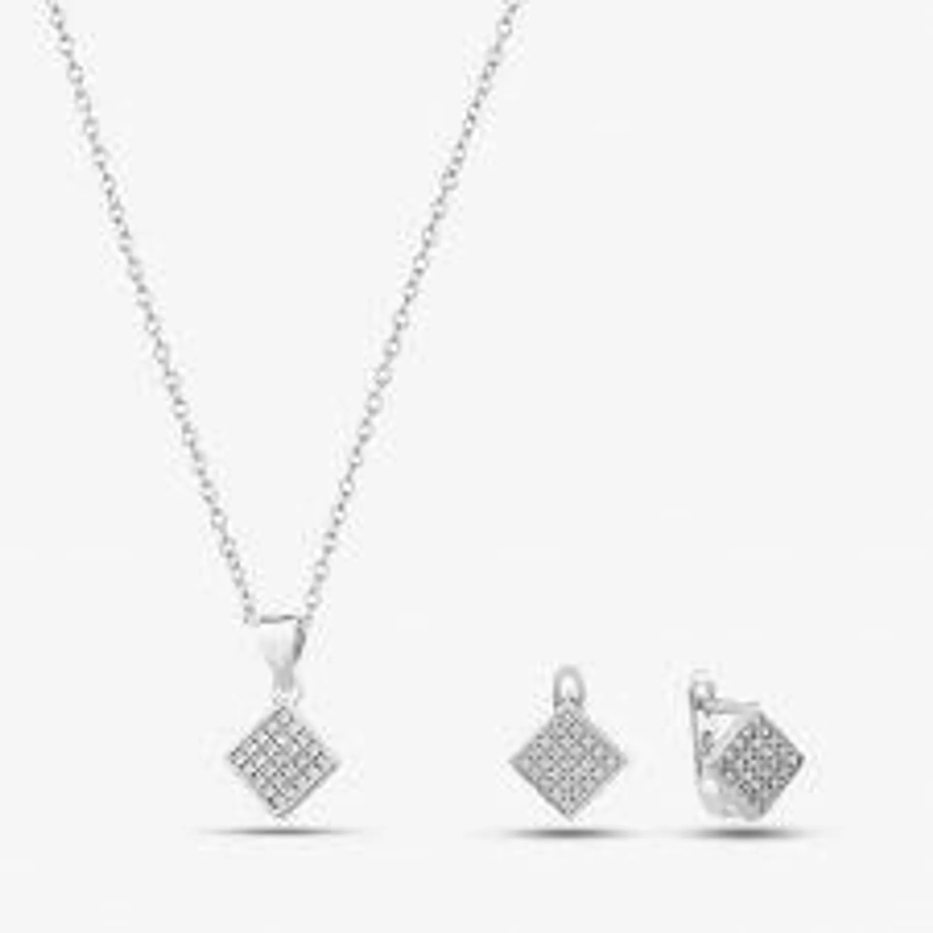 Silver & Cubic Zirconia Pave Diamond-Shape Necklace & Earring Set SET16182