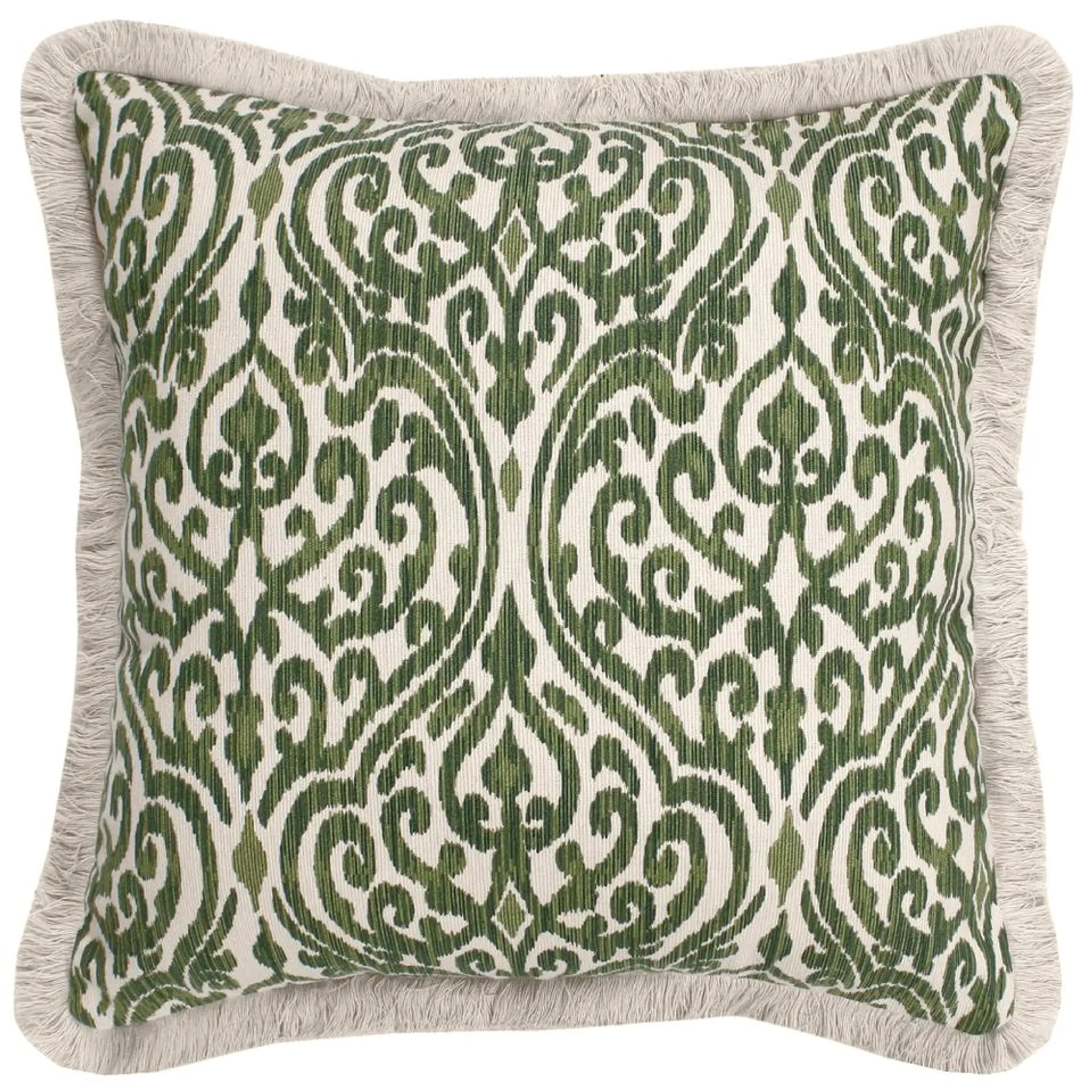 Printed Fringe Cushion - Green