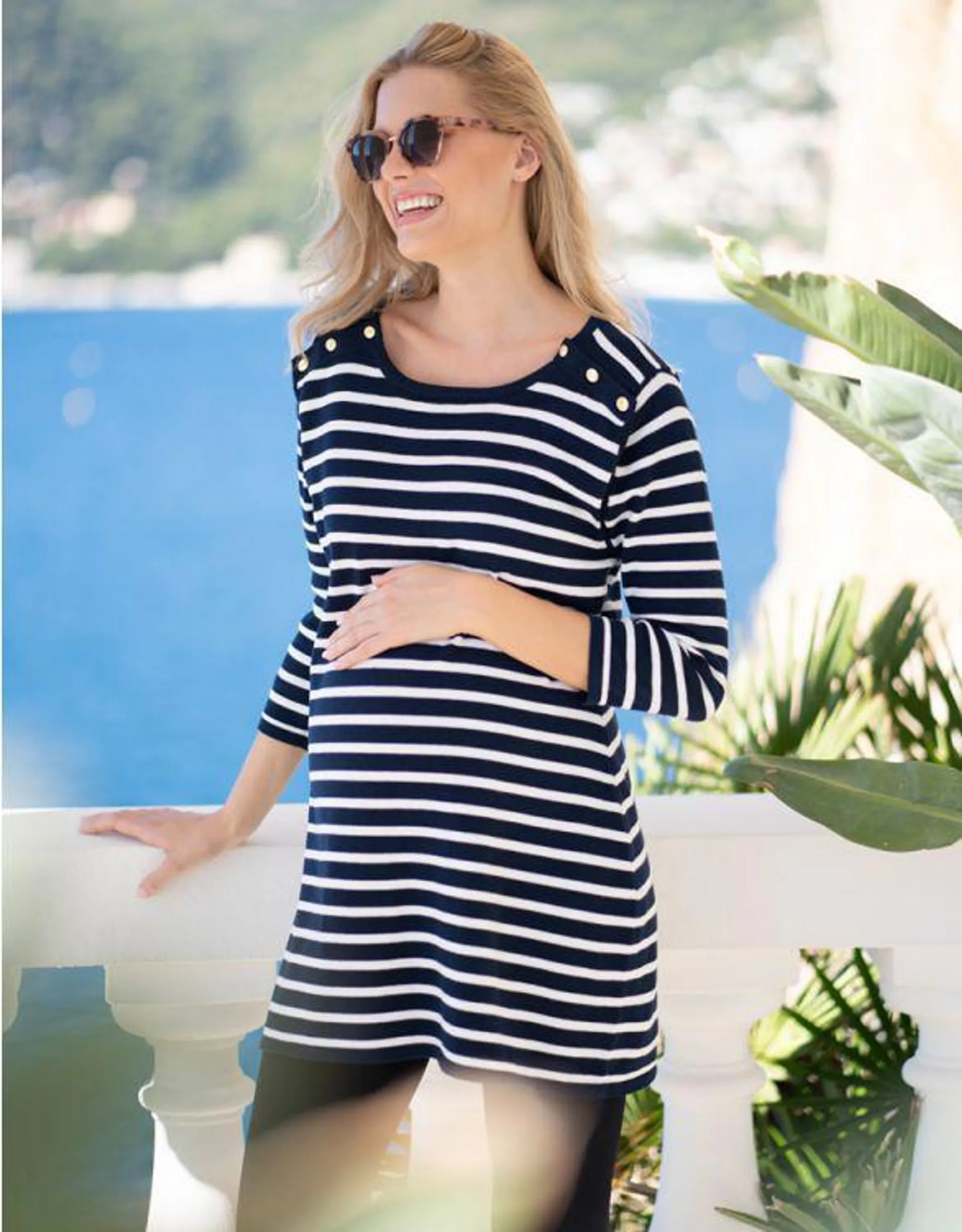 Nautical Stripe Cotton Maternity & Nursing Tunic