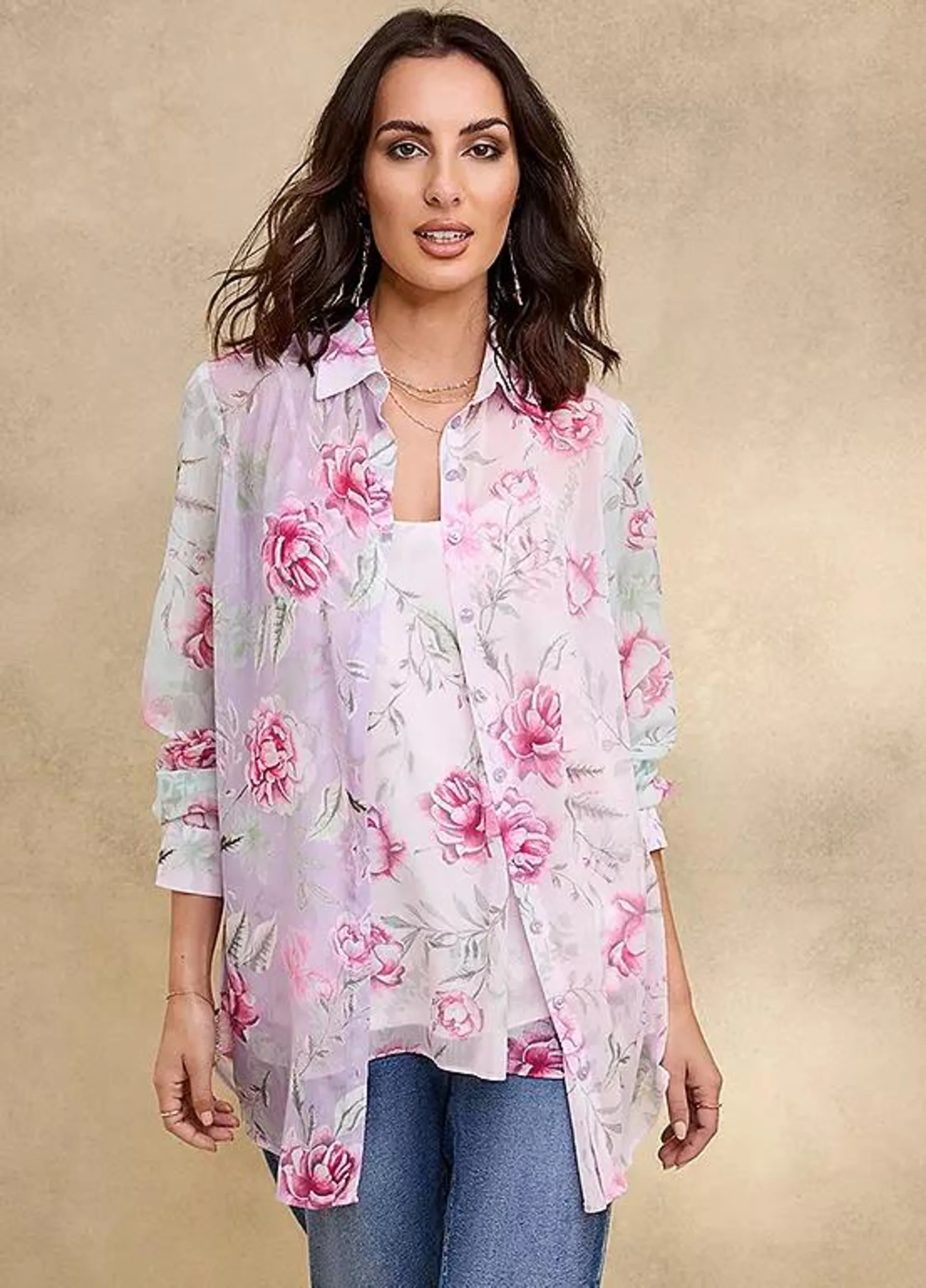 Together Floral Print Blouse & Cami Set