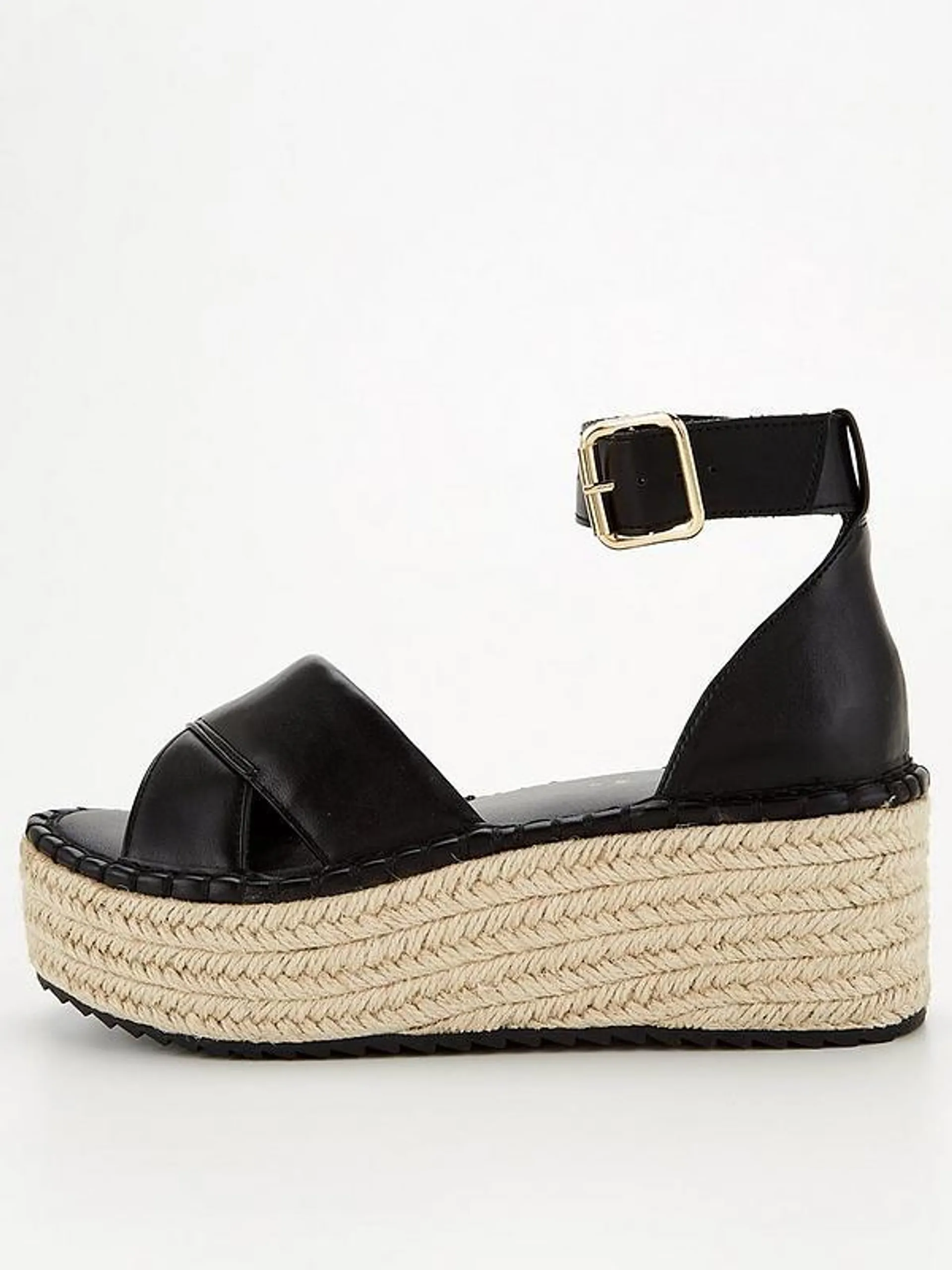 Cross Strap Wedge Sandal - Black