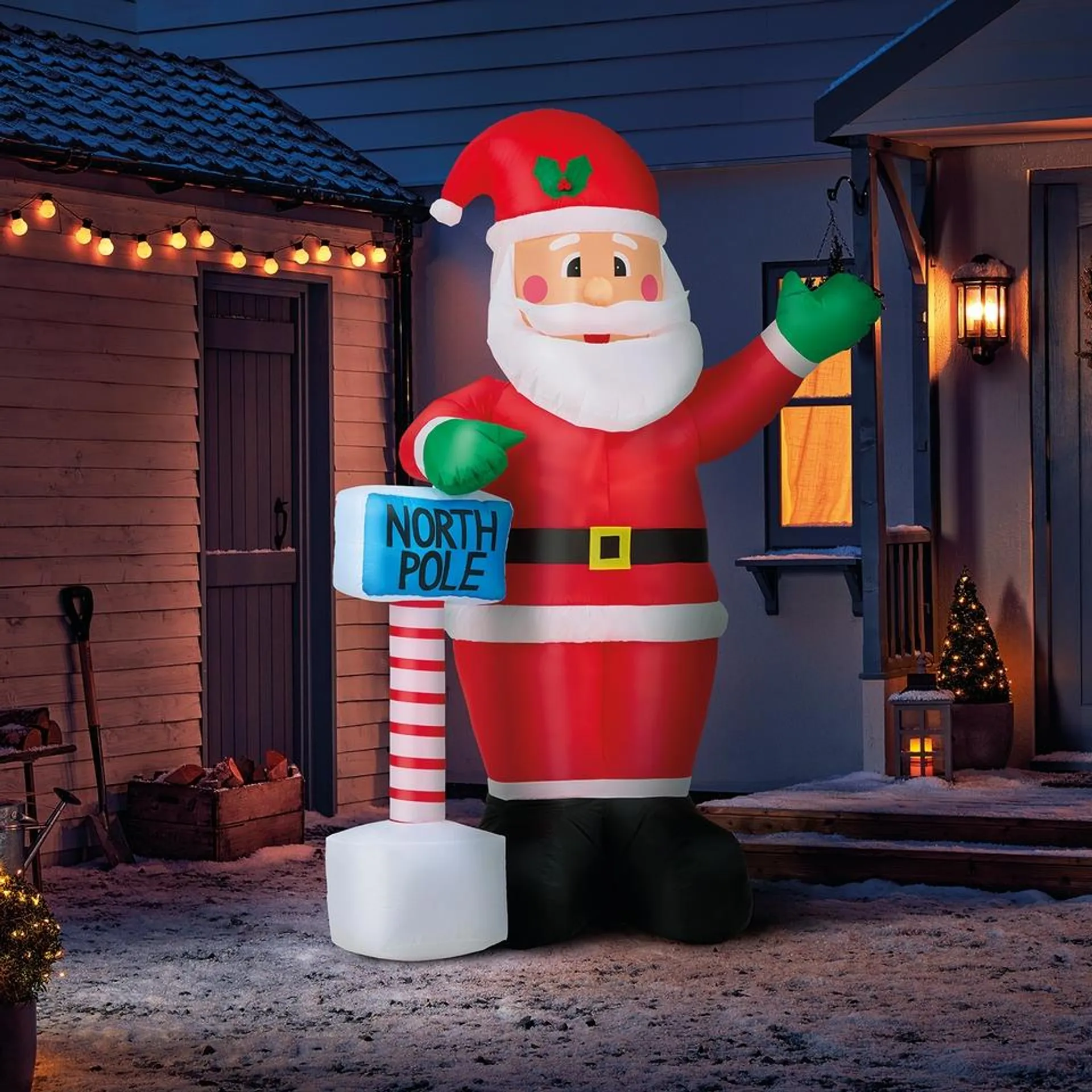 8ft Santa with North Pole Sign Outdoor Inflatable Christmas Decoration