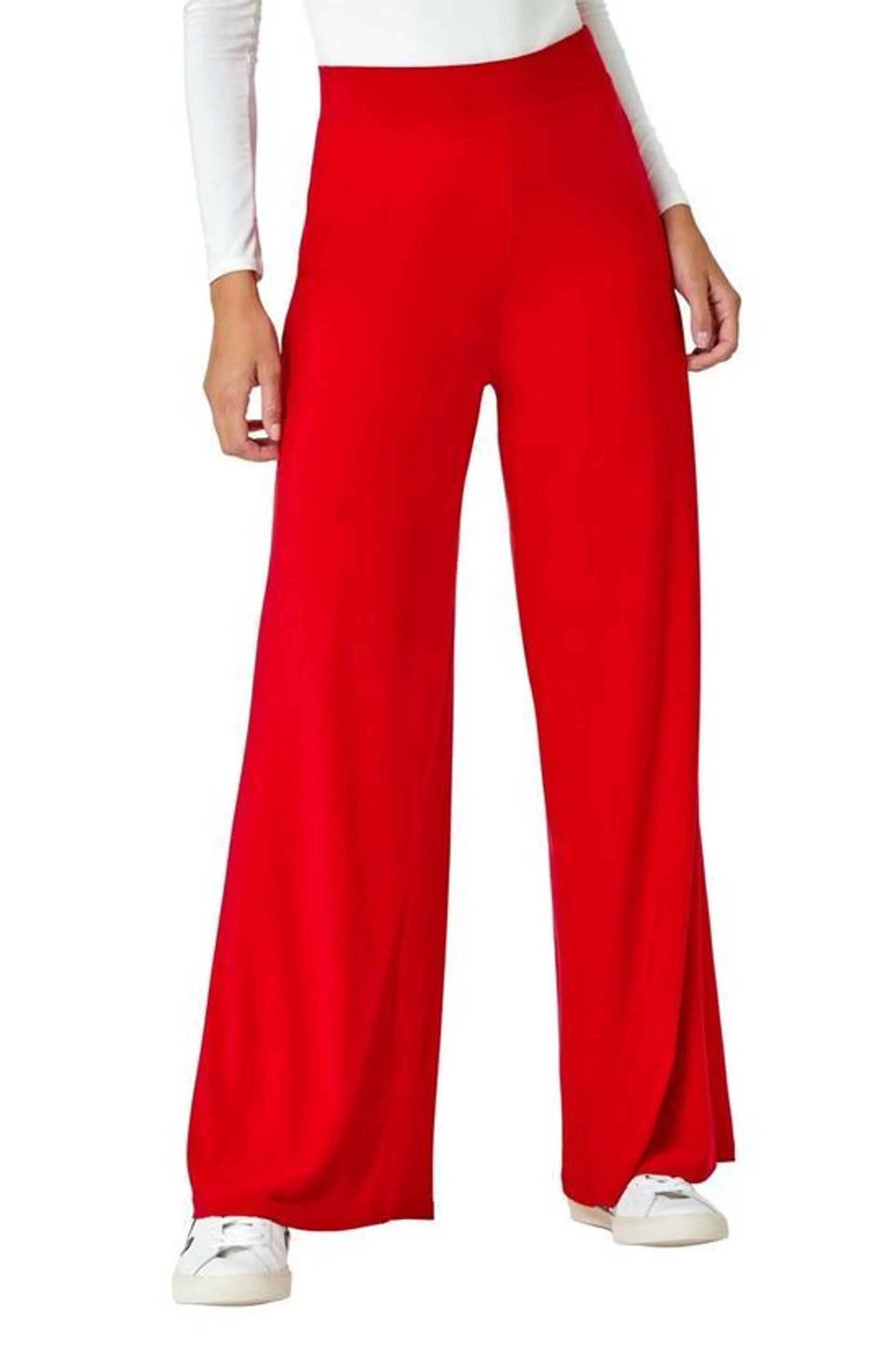 Elastic Waist Wide Leg Stretch Trousers