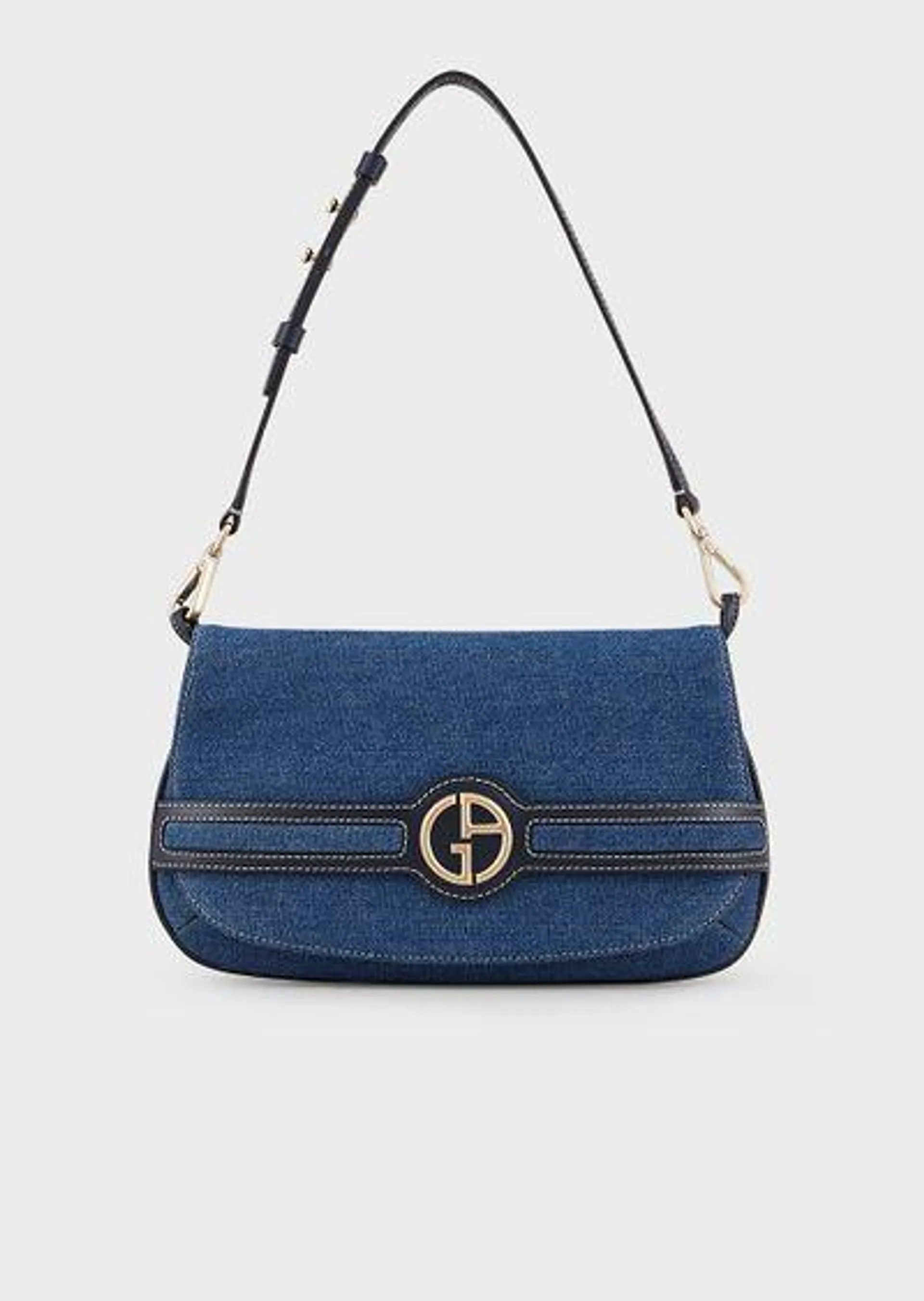 Denim Collection clutch bag in cotton denim and leather