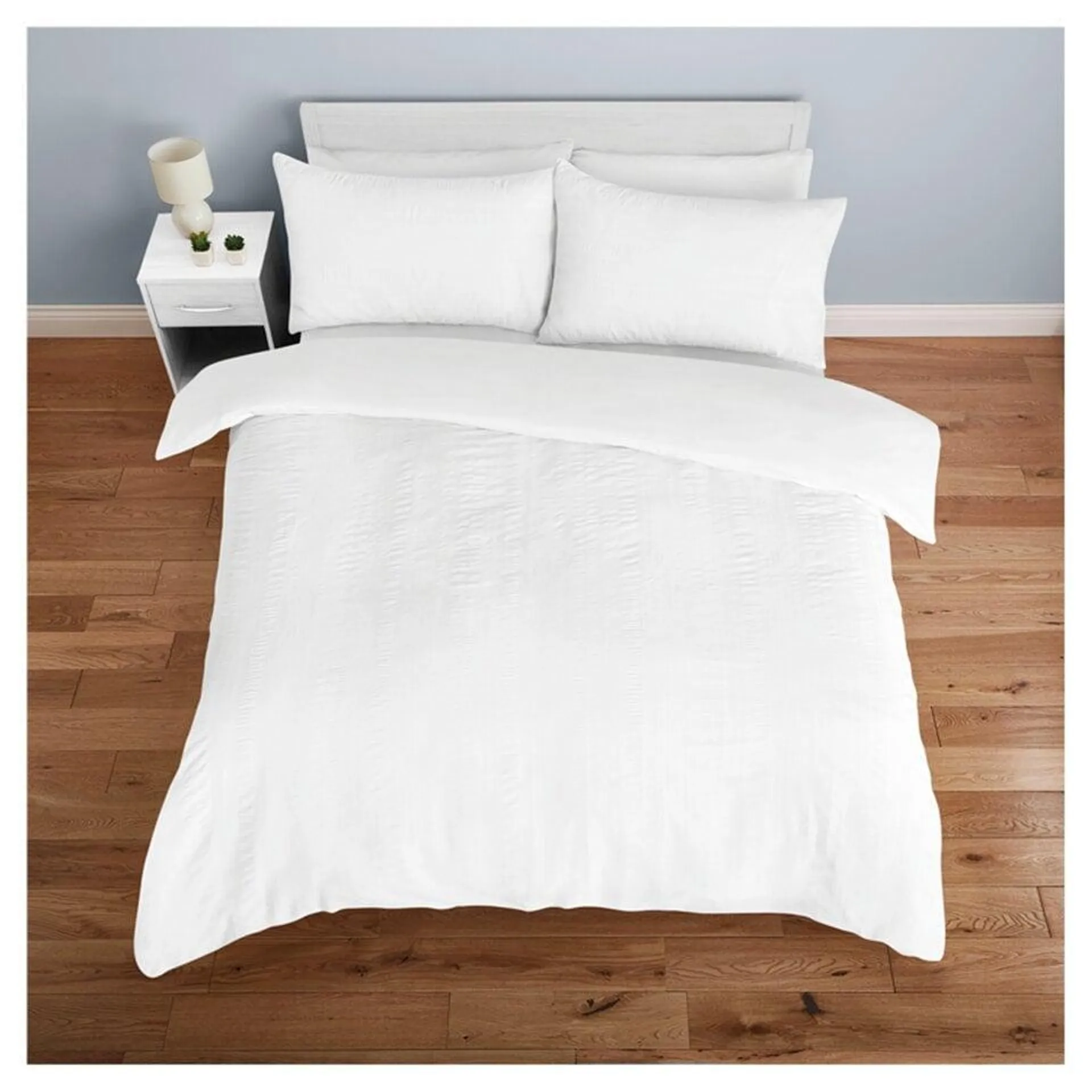 F&F Home Bedding Cotton Rich White Seersucker Duvet Set Double