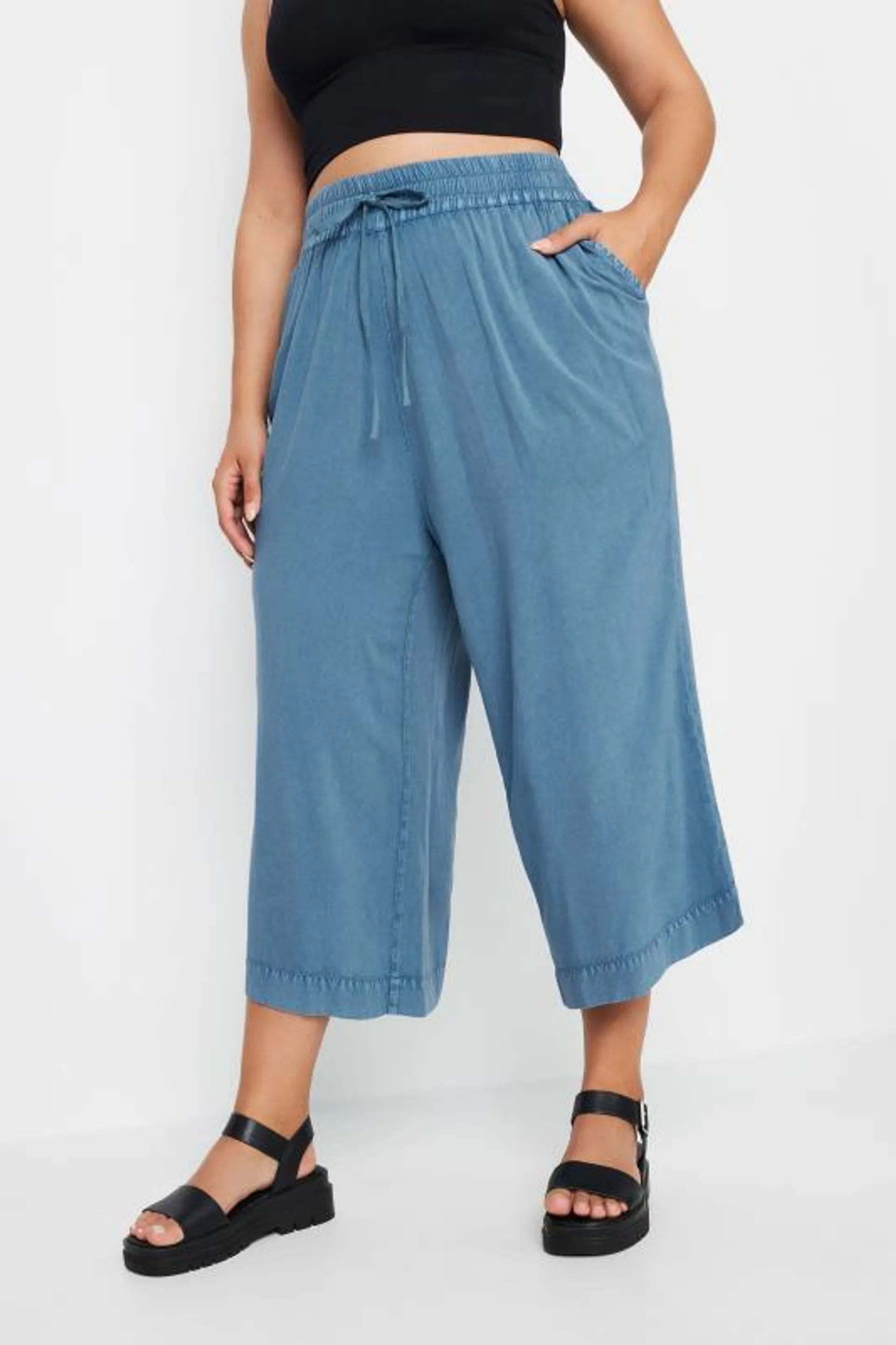 YOURS Curve Blue Chambray Culottes