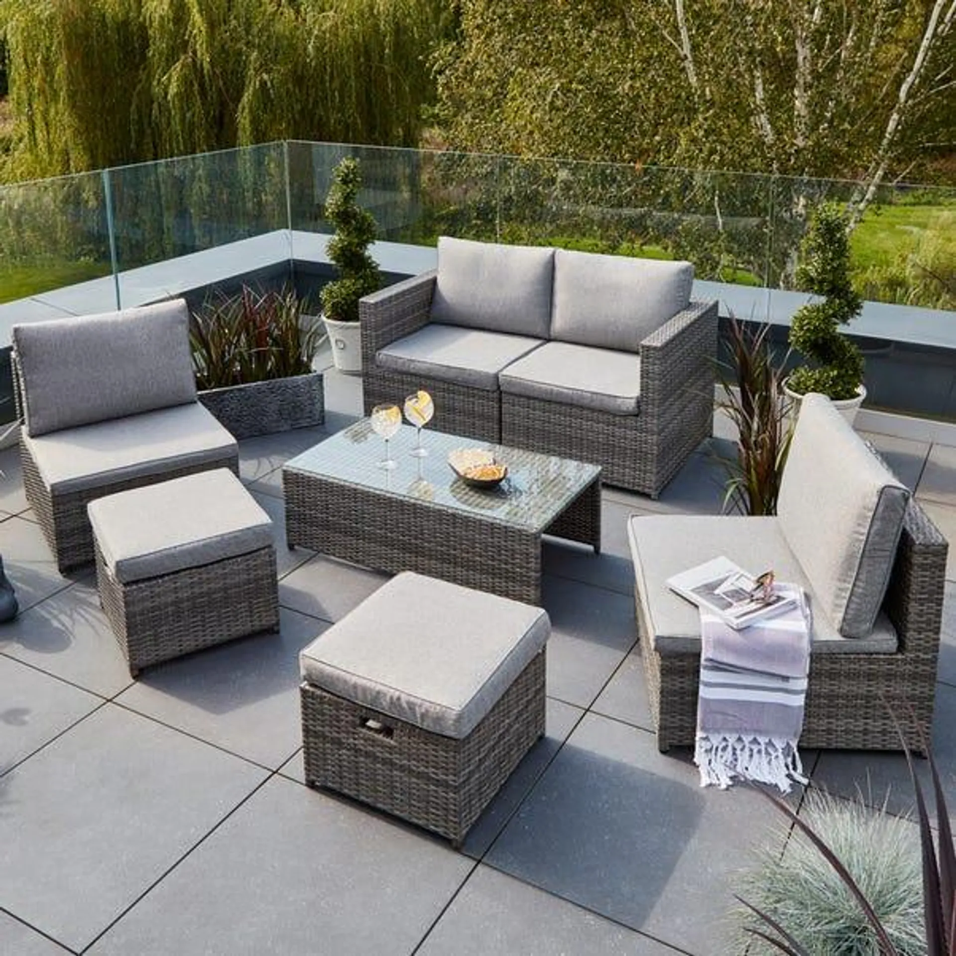 Cancun 4 Seater Rattan Grey Modular Sofa Set