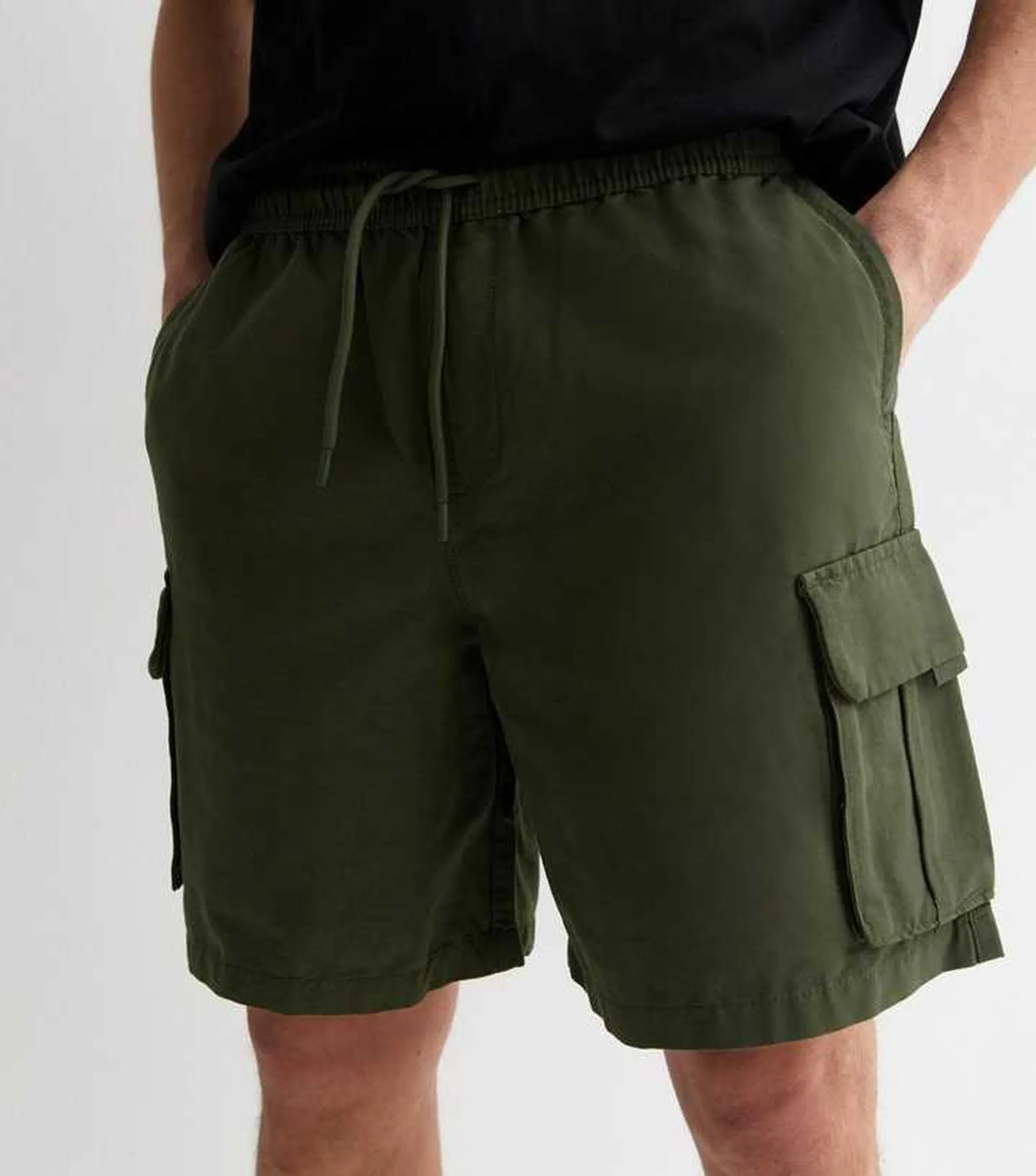 Khaki Drawstring Tech Relaxed Fit Cargo Shorts