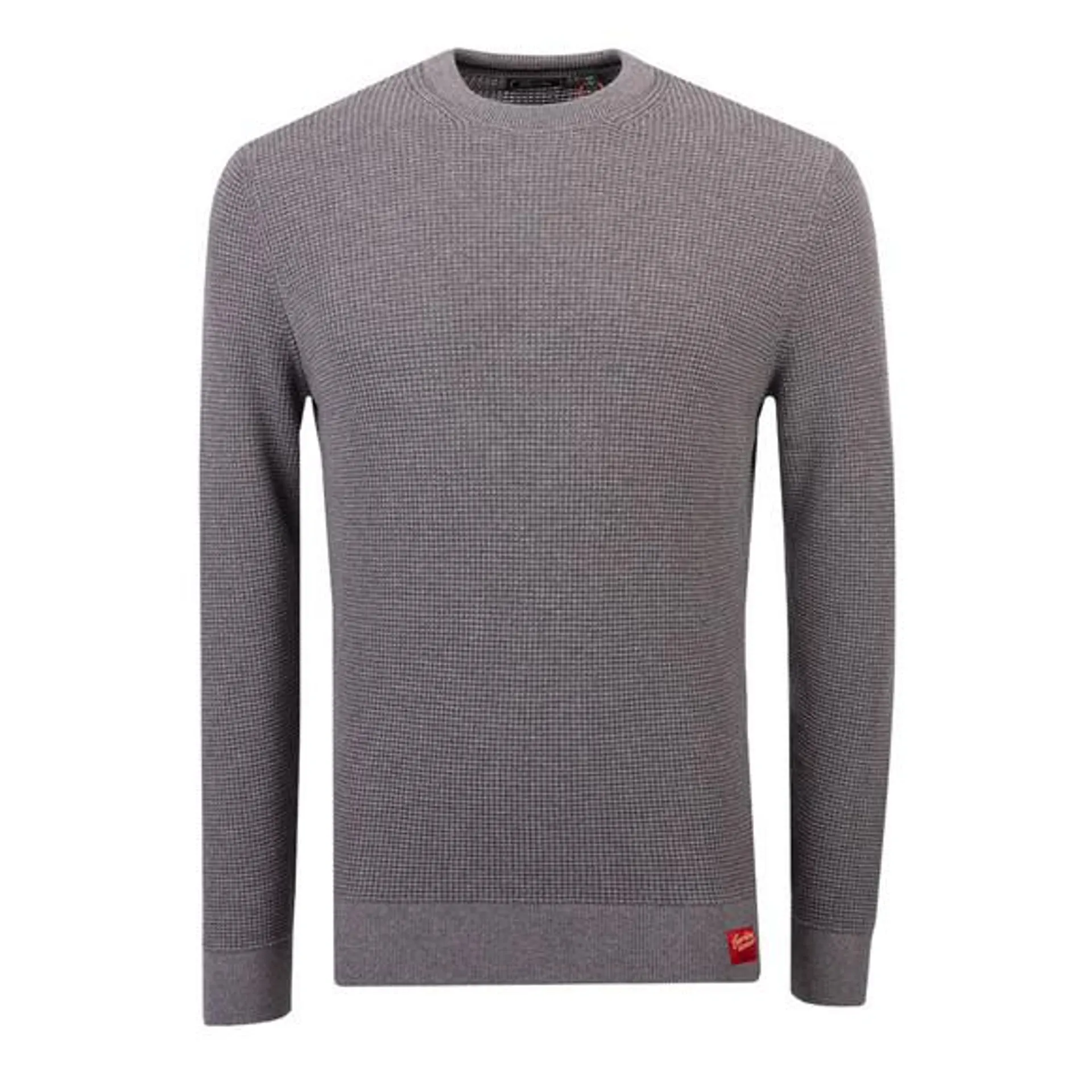 Mens Grey Textured Crew Knit Jumper