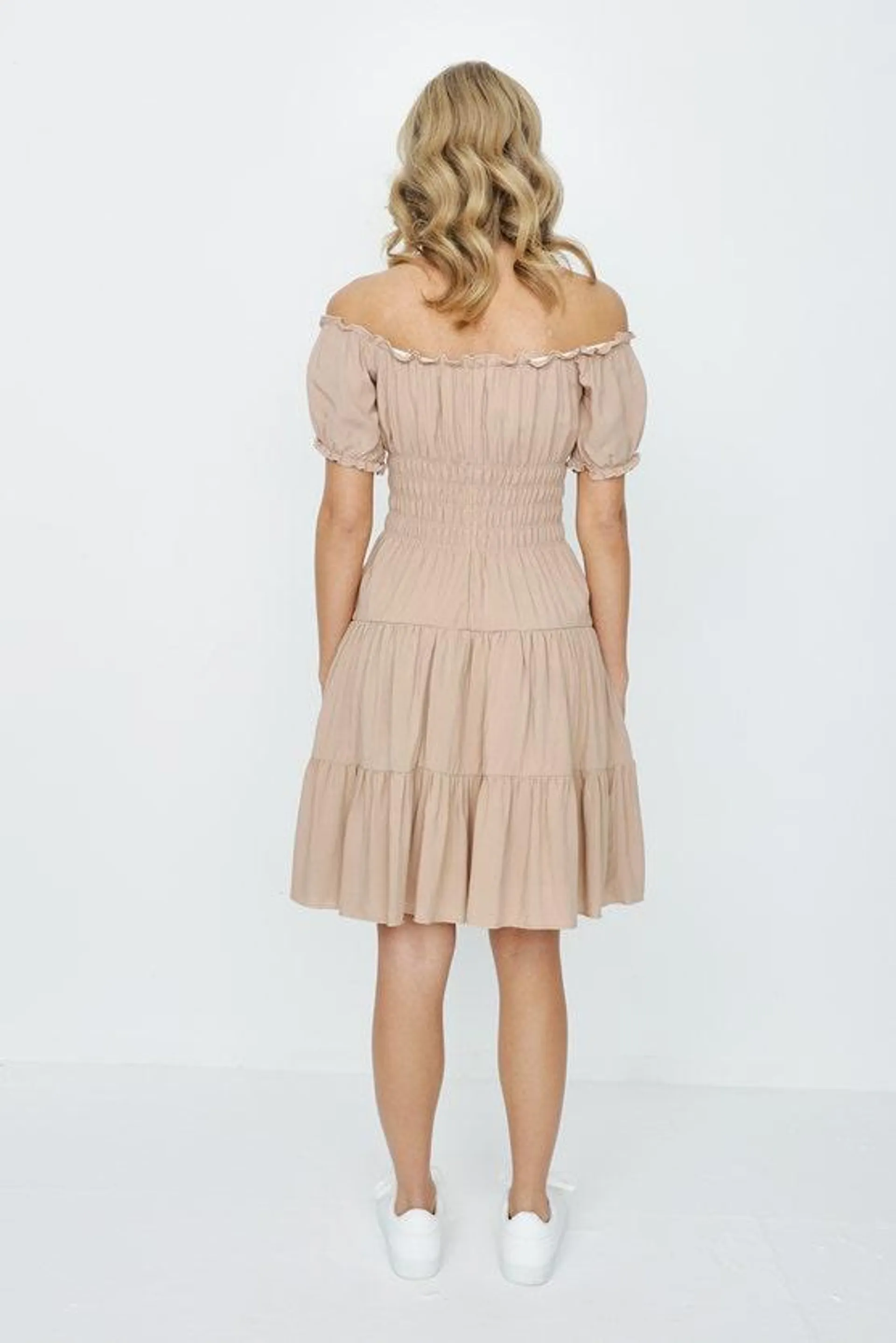 STONE WOVEN BARDOT TEA DRESS