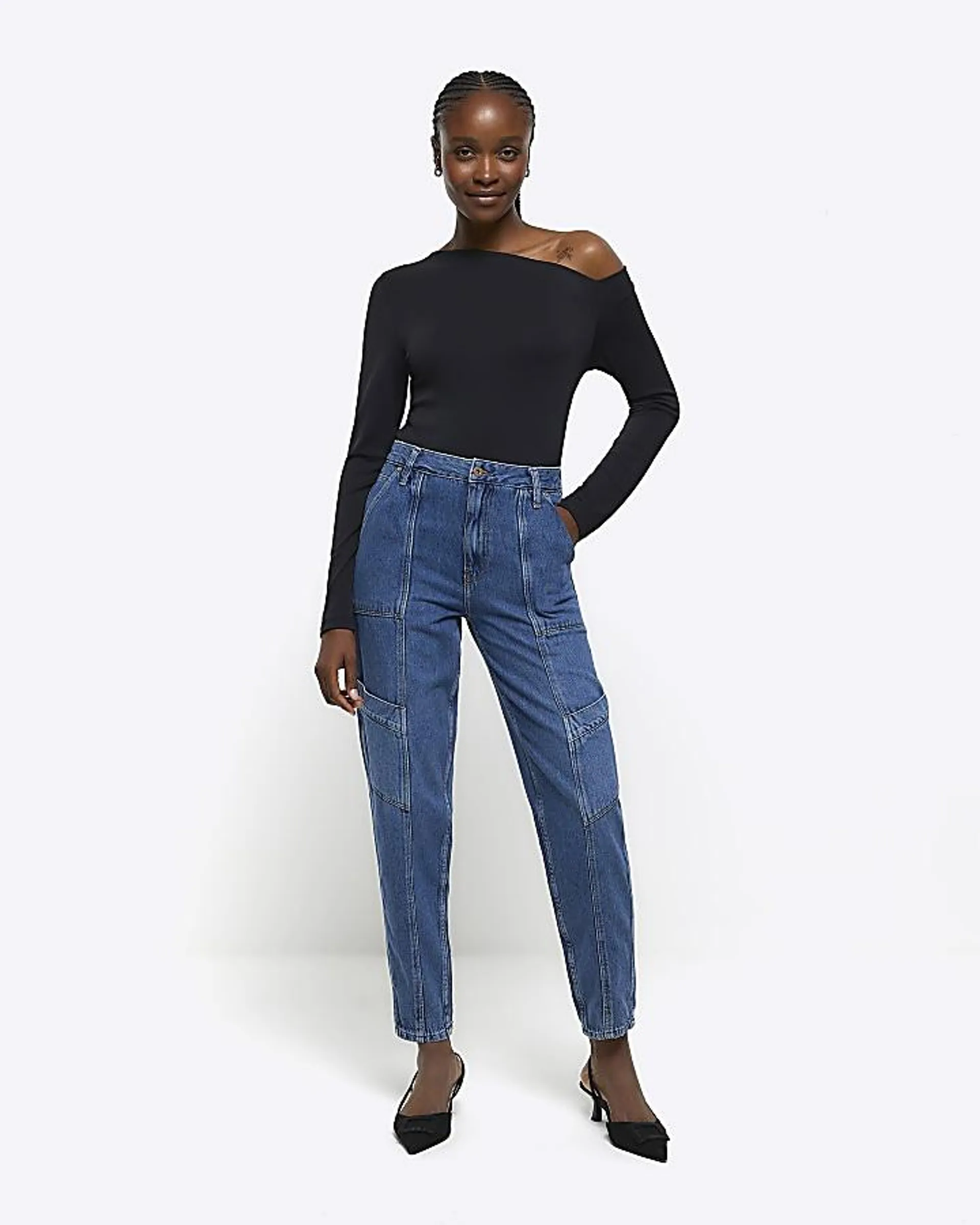 Blue high waisted tapered jeans