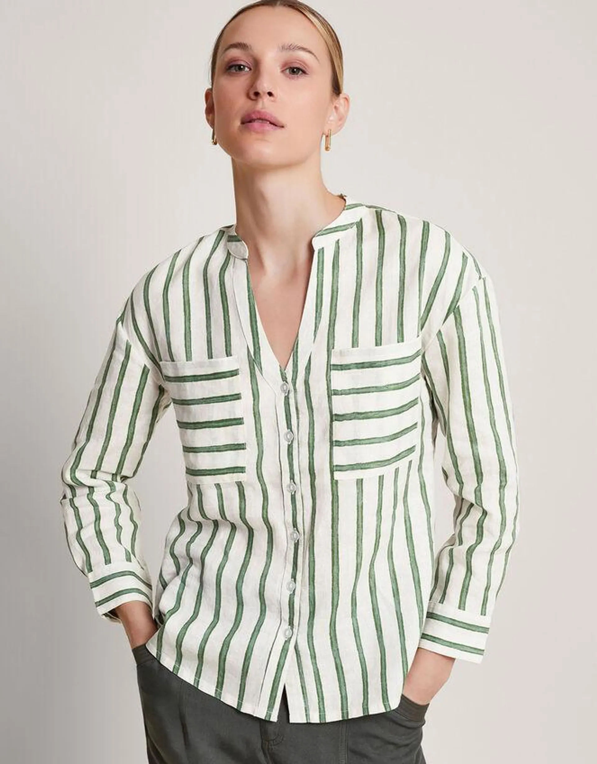 Santana Stripe Linen Shirt Green