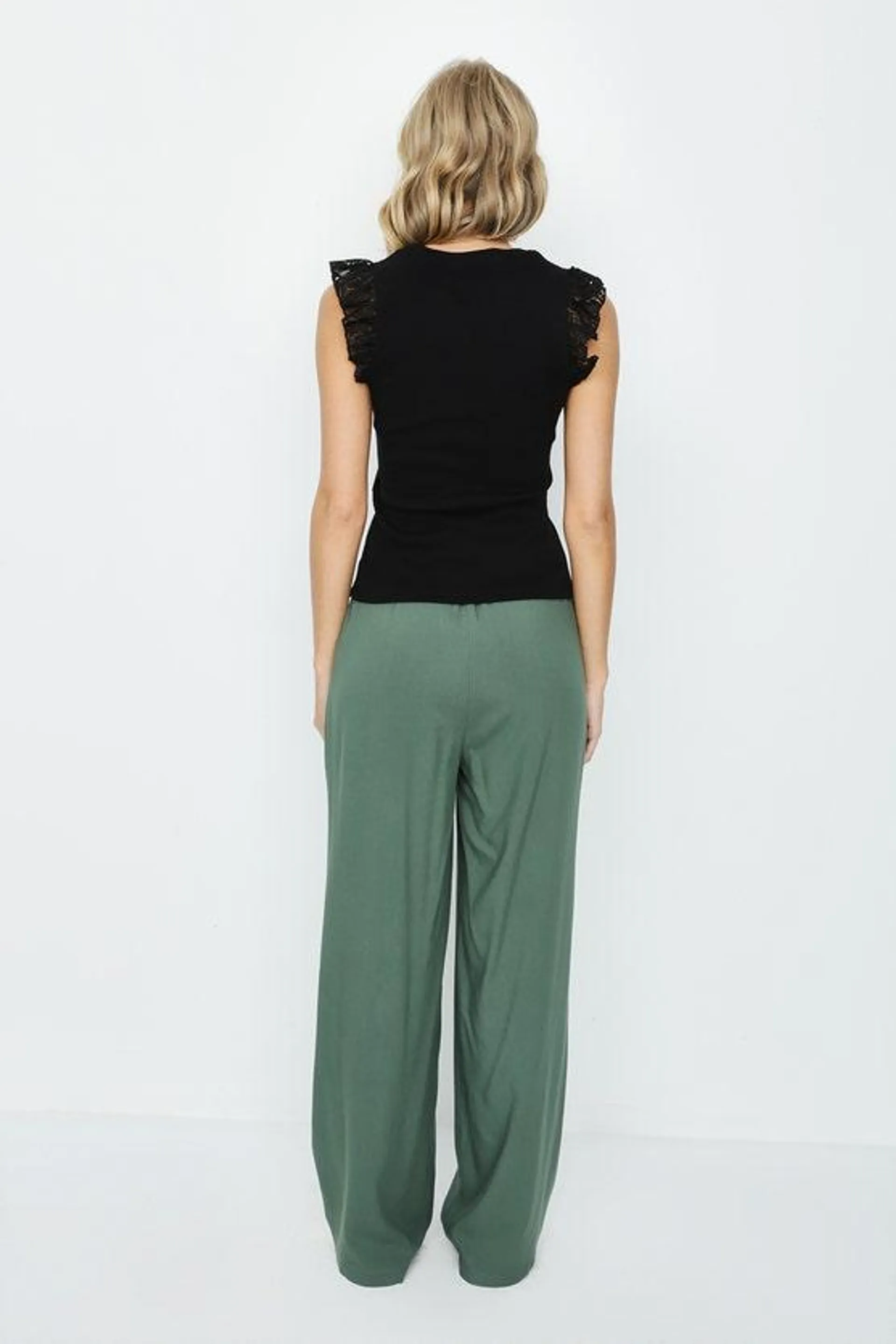 KHAKI WIDE LEG SOFT TROUSER