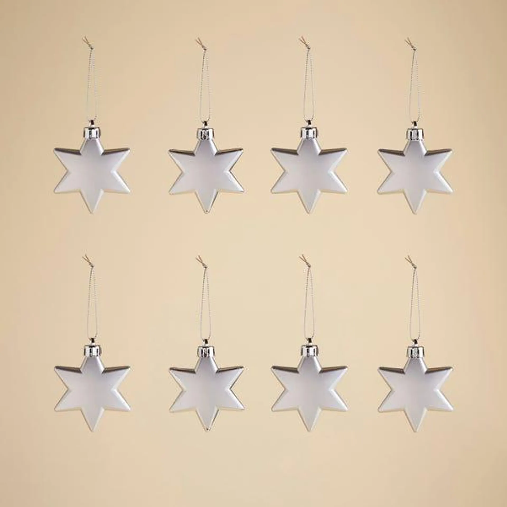 Pack 8 of Silver Star Baubles