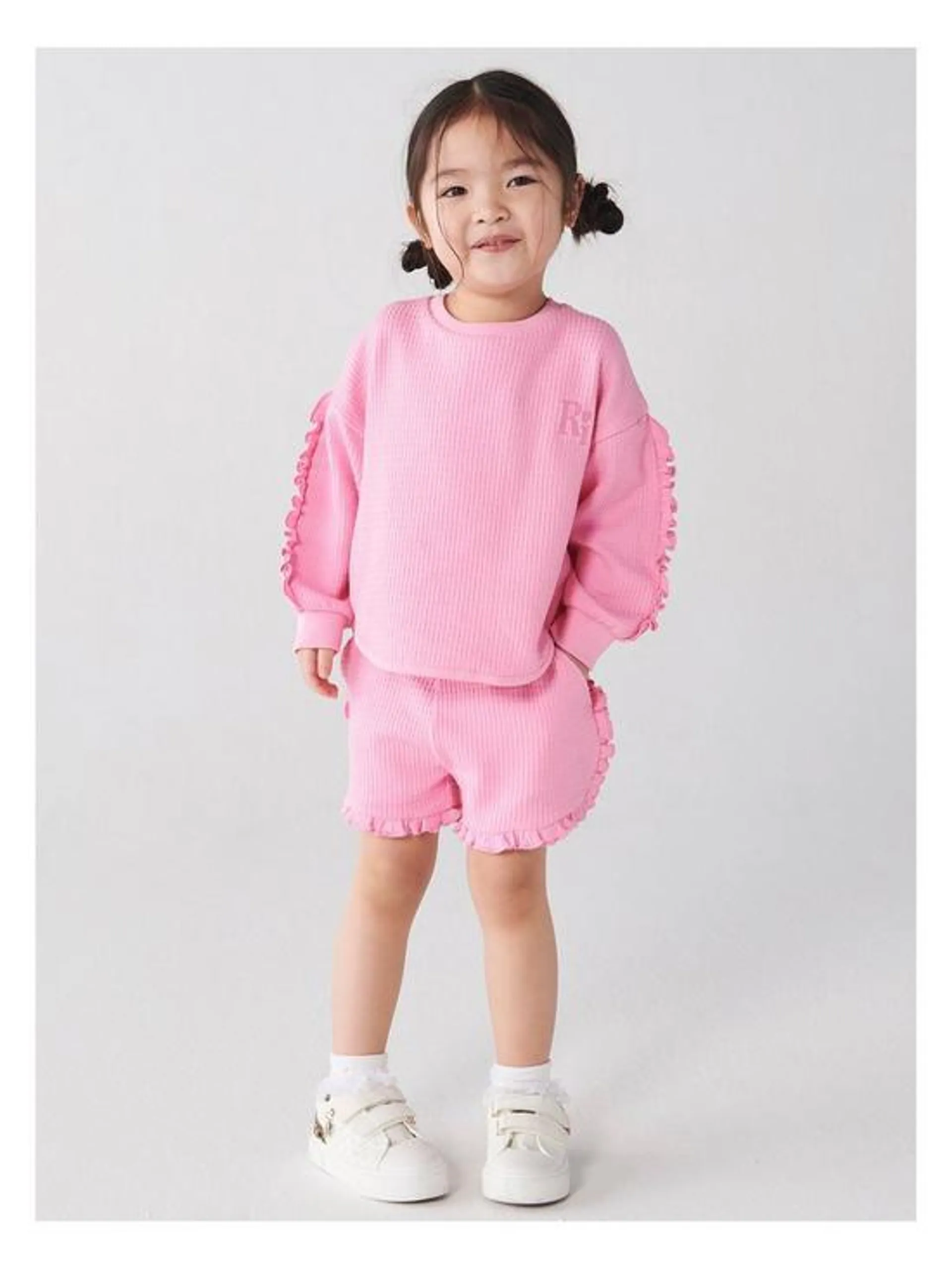 River Island Mini Mini Girls Textured Frill Sweatshirt Set - Pink