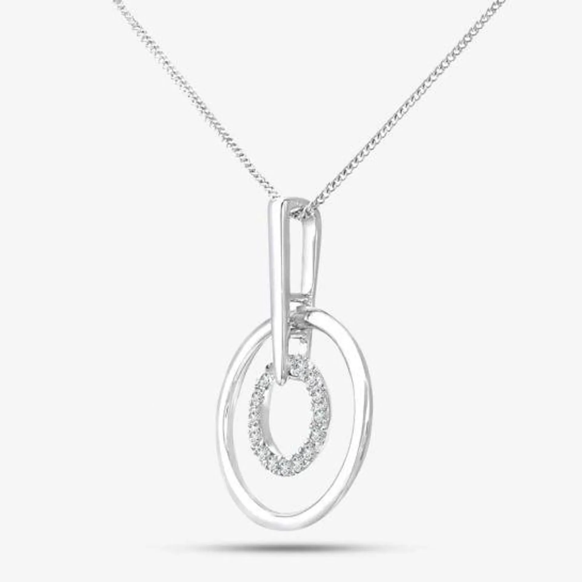 9ct White Gold Diamond Double Circle Pendant Necklace DP1124W