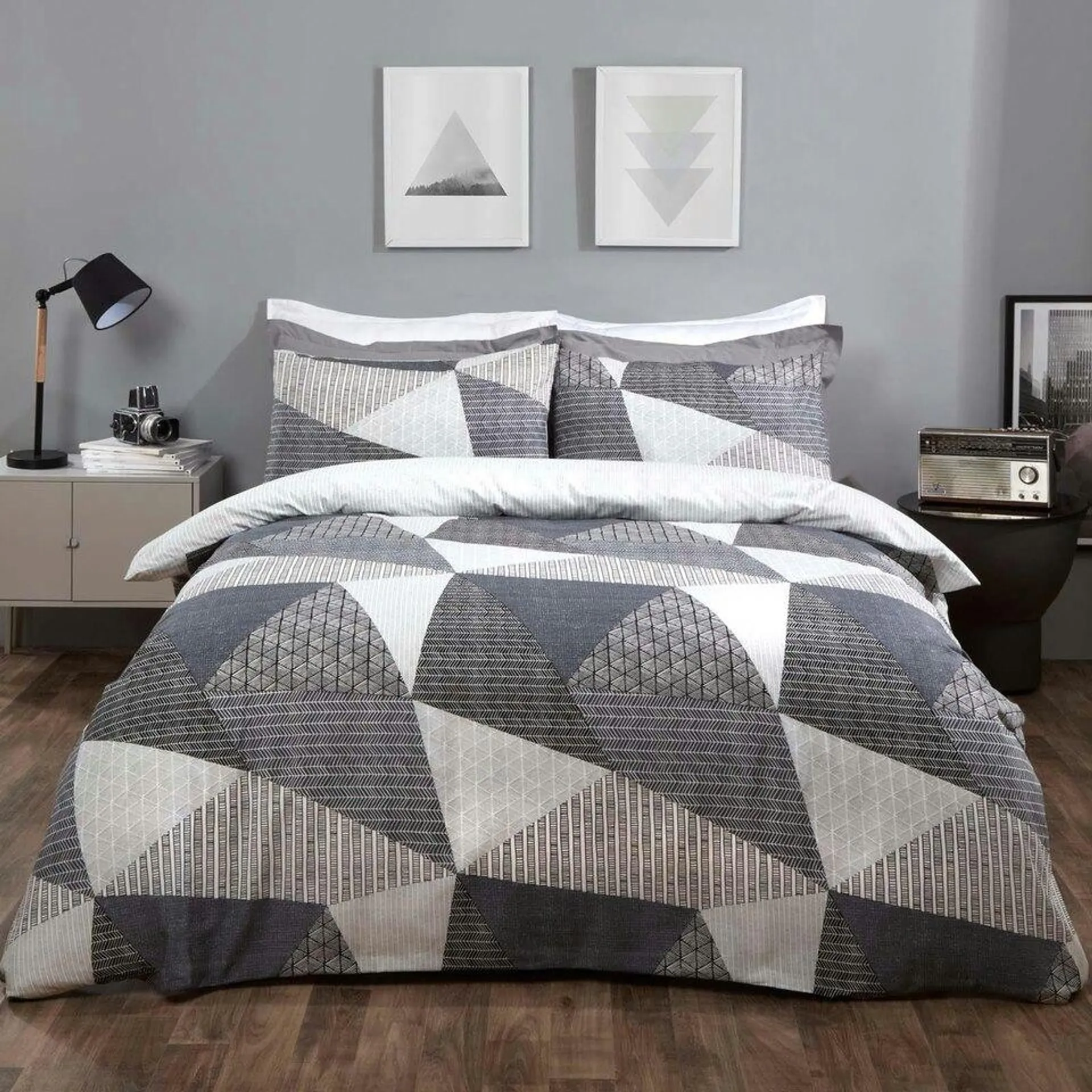 Dreamscene Geometric Textured Duvet Cover and Pillowcase Set, Super King - Grey