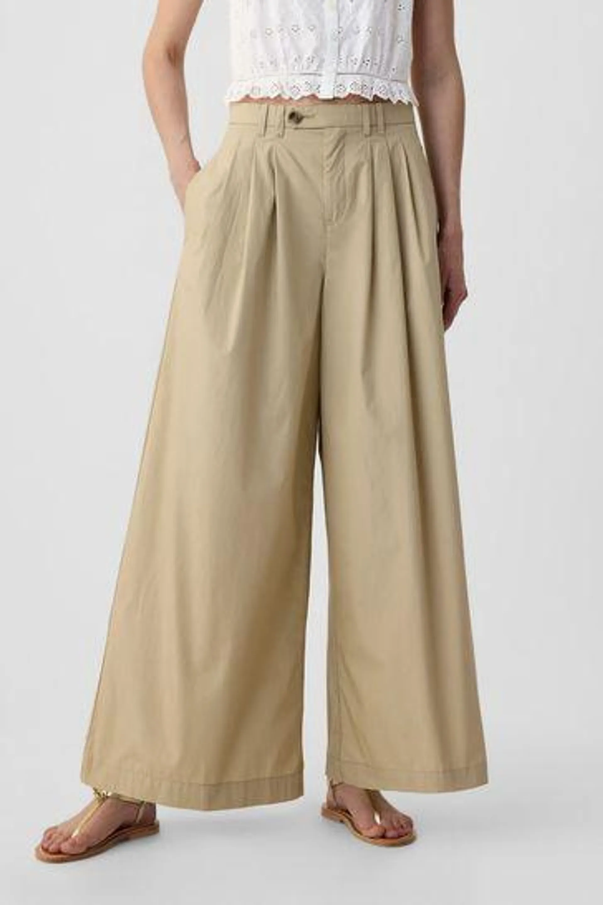 DÔEN High Waisted Wide Leg Chino Trousers