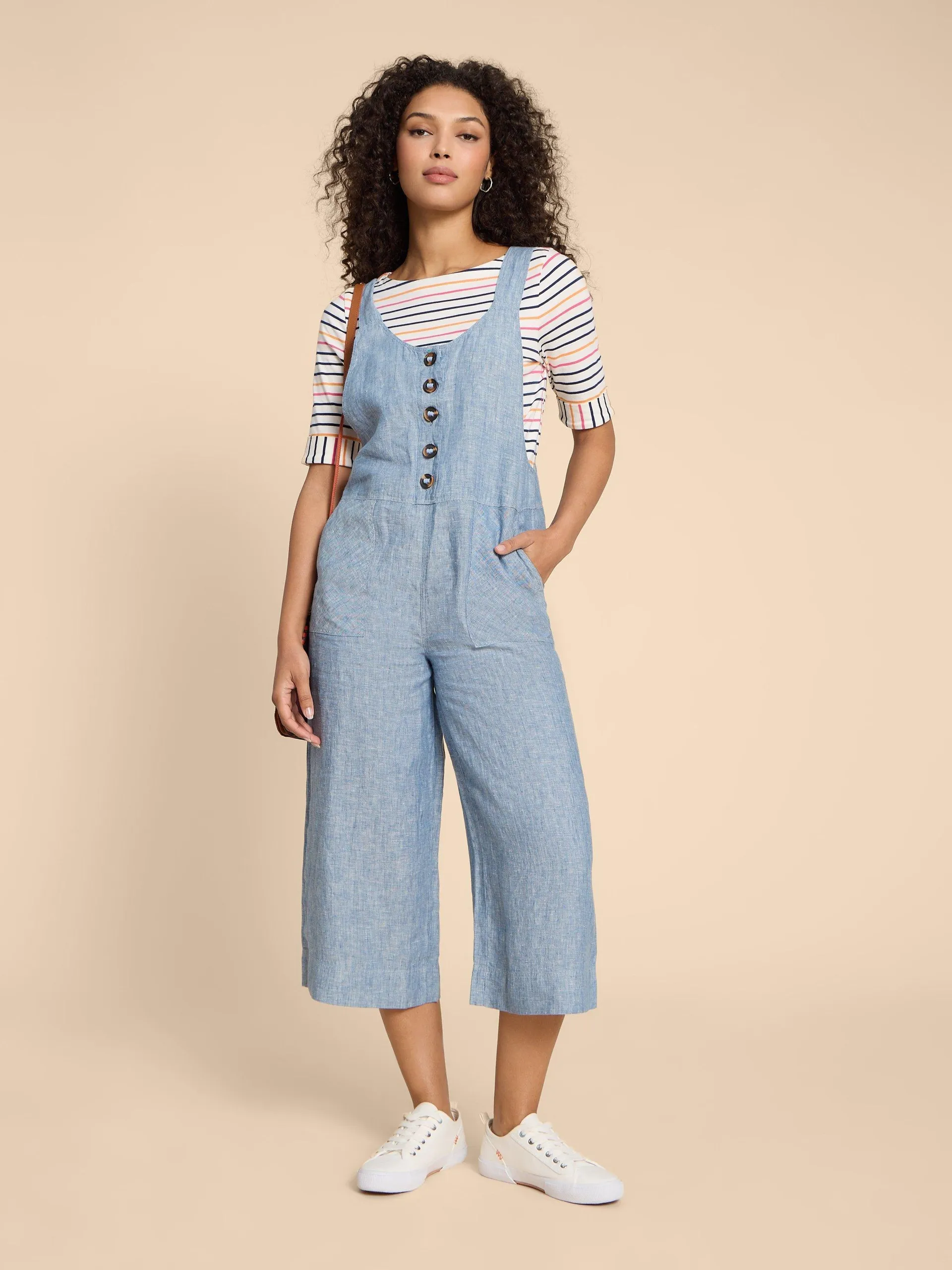 Viola Crop Linen Dungaree