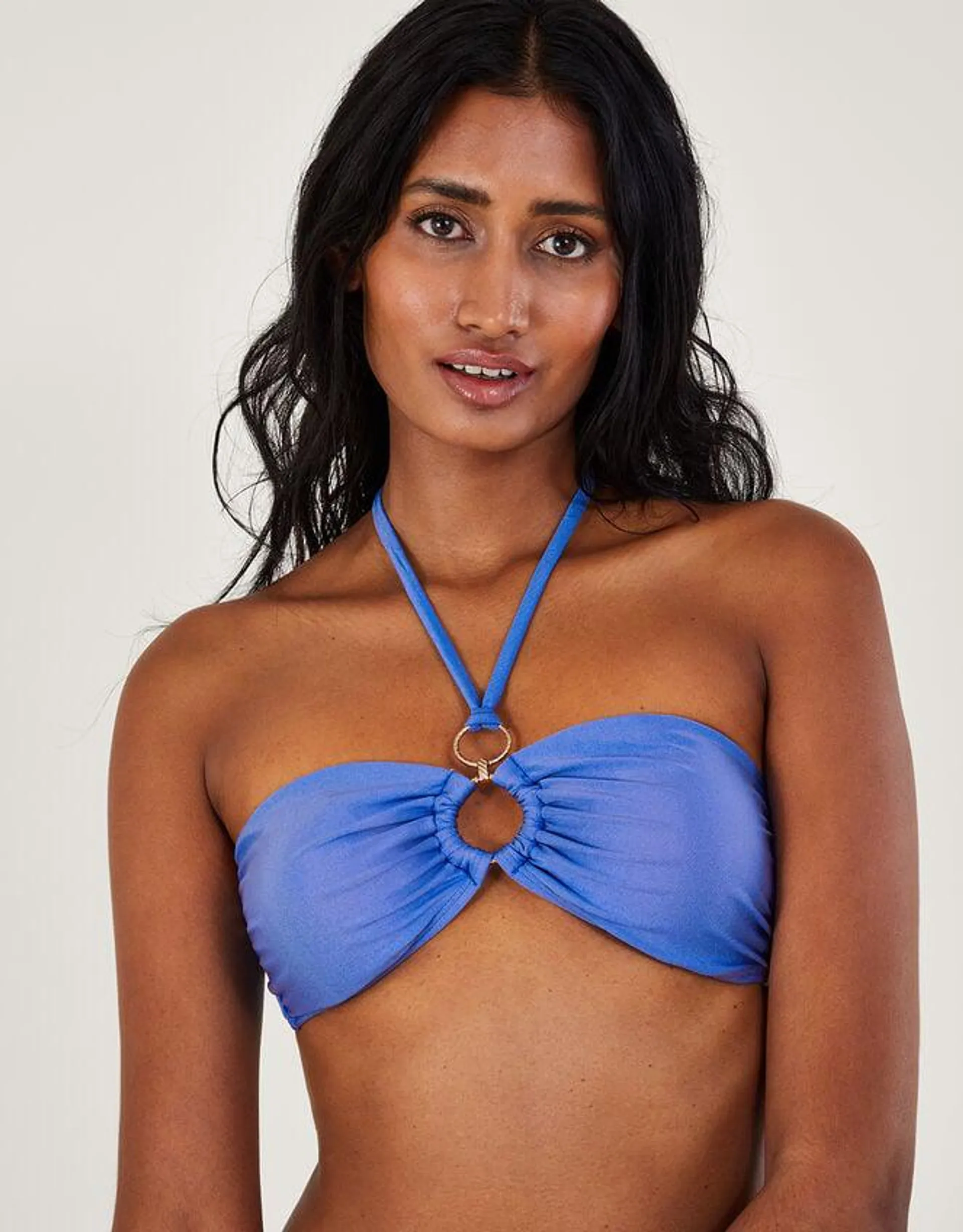 Ring Detail Plain Bikini Top with Recycled Polyester Blue