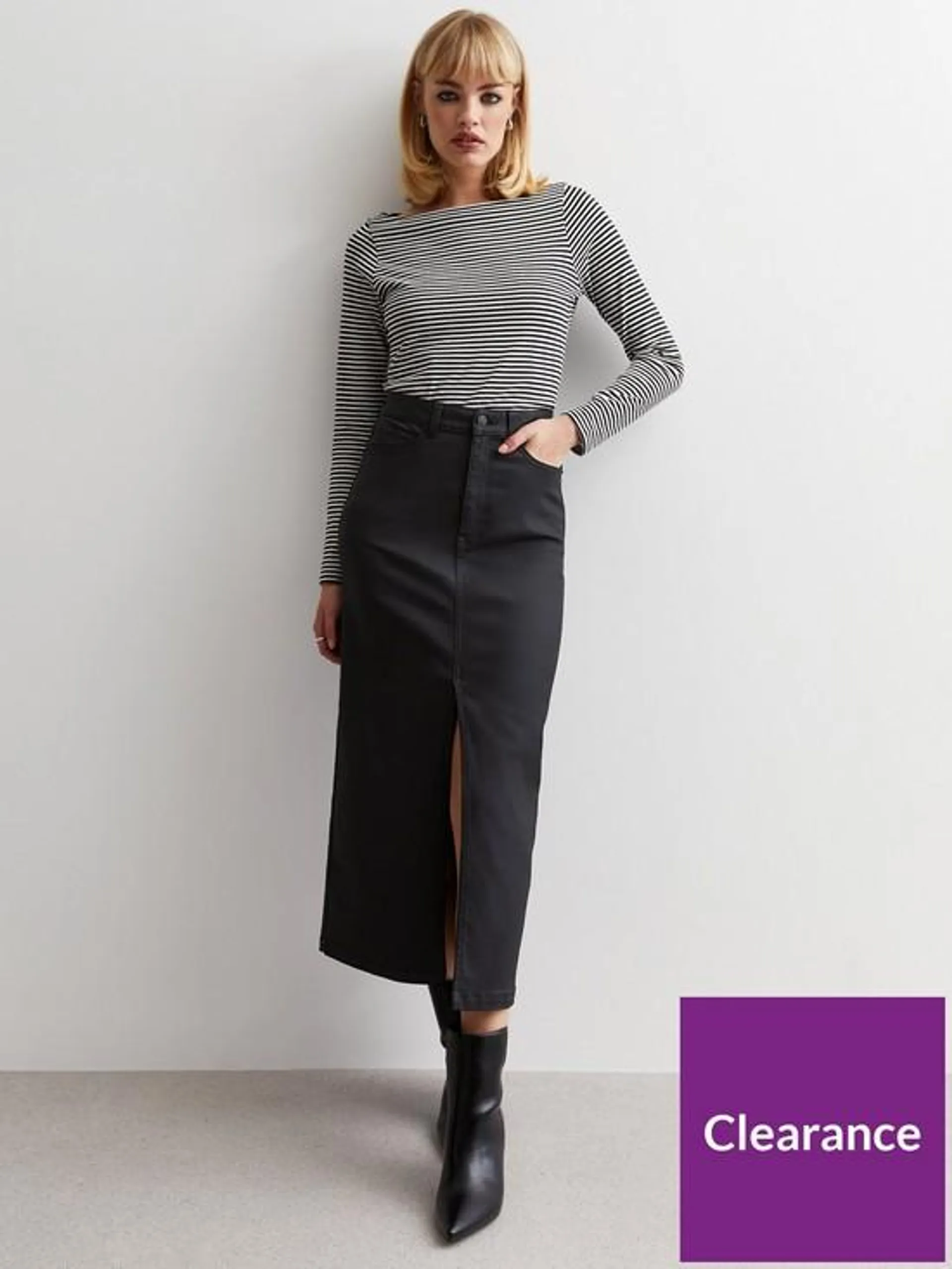 Black High Waist Split Hem Midaxi Skirt