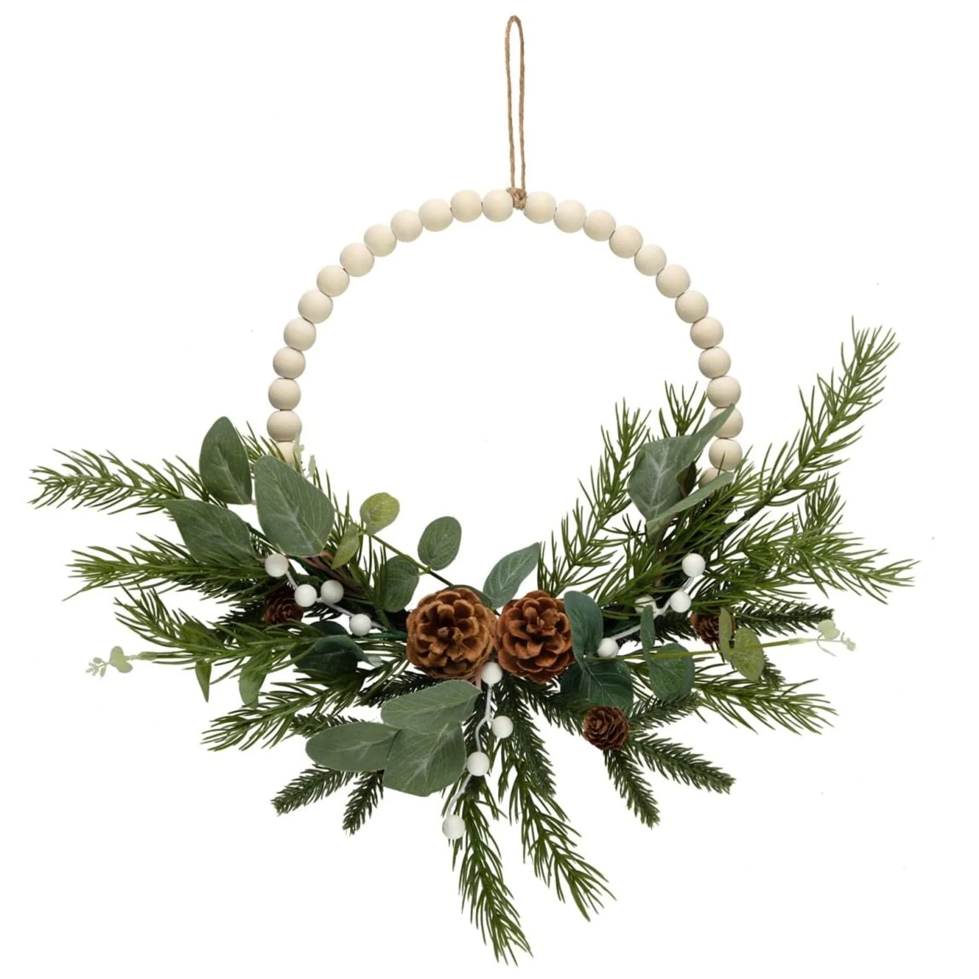 Wreath With Wooden Beads & Pinecones