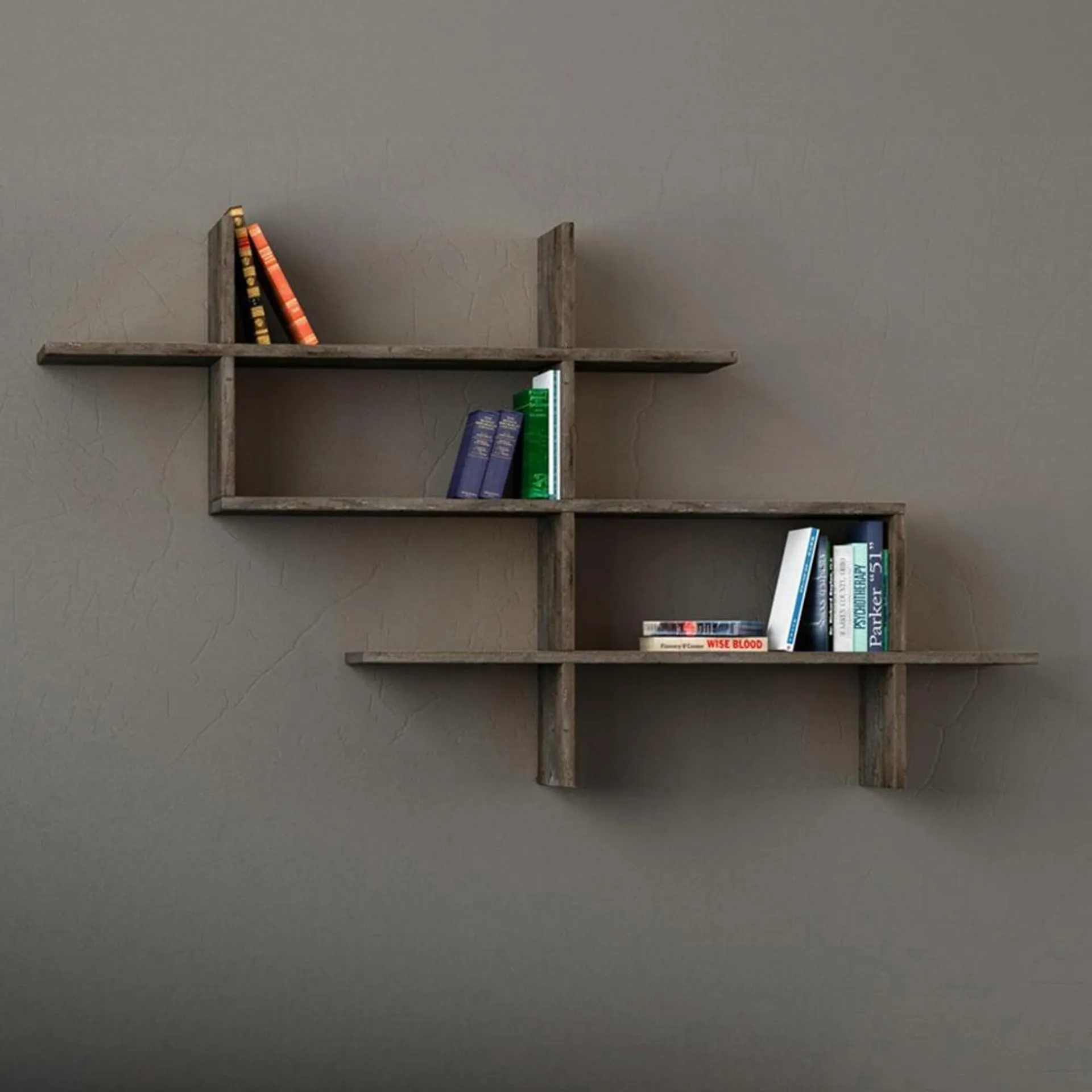 Decortie Halic 3 Shelf Dark Coffee Wall Mounted Bookcase