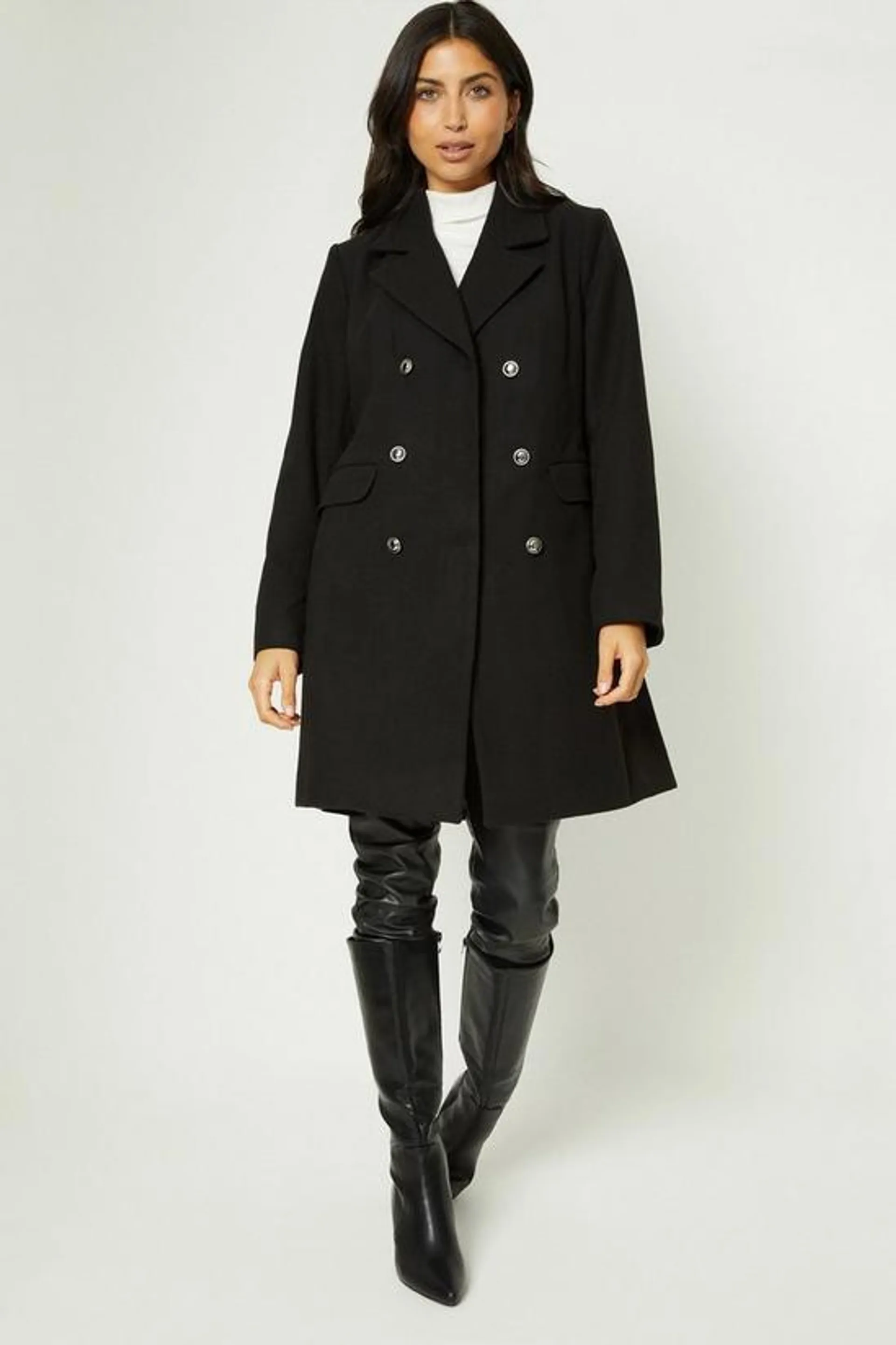 Military Button Faux Wool Coat