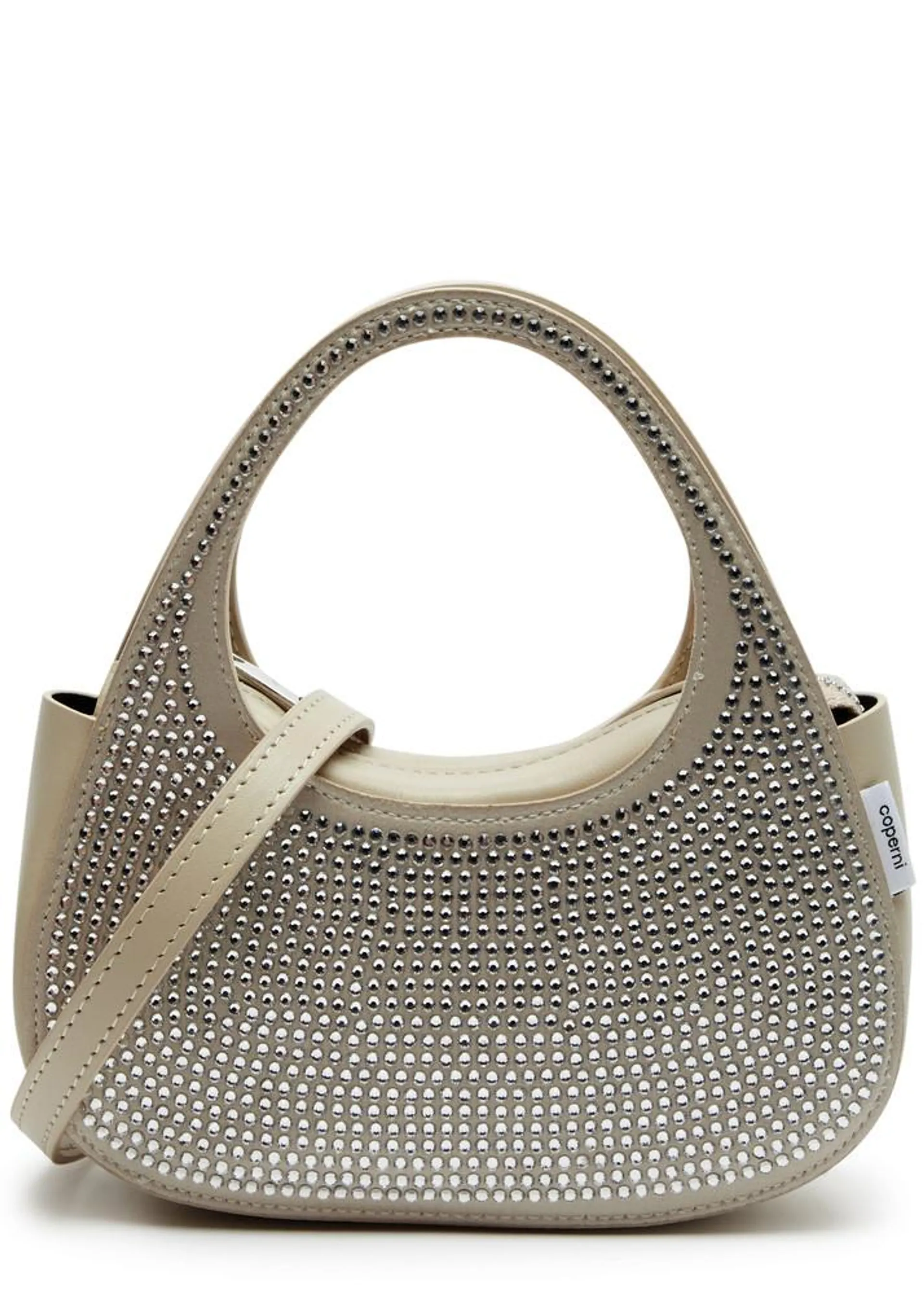 Swipe micro embellished leather top handle bag