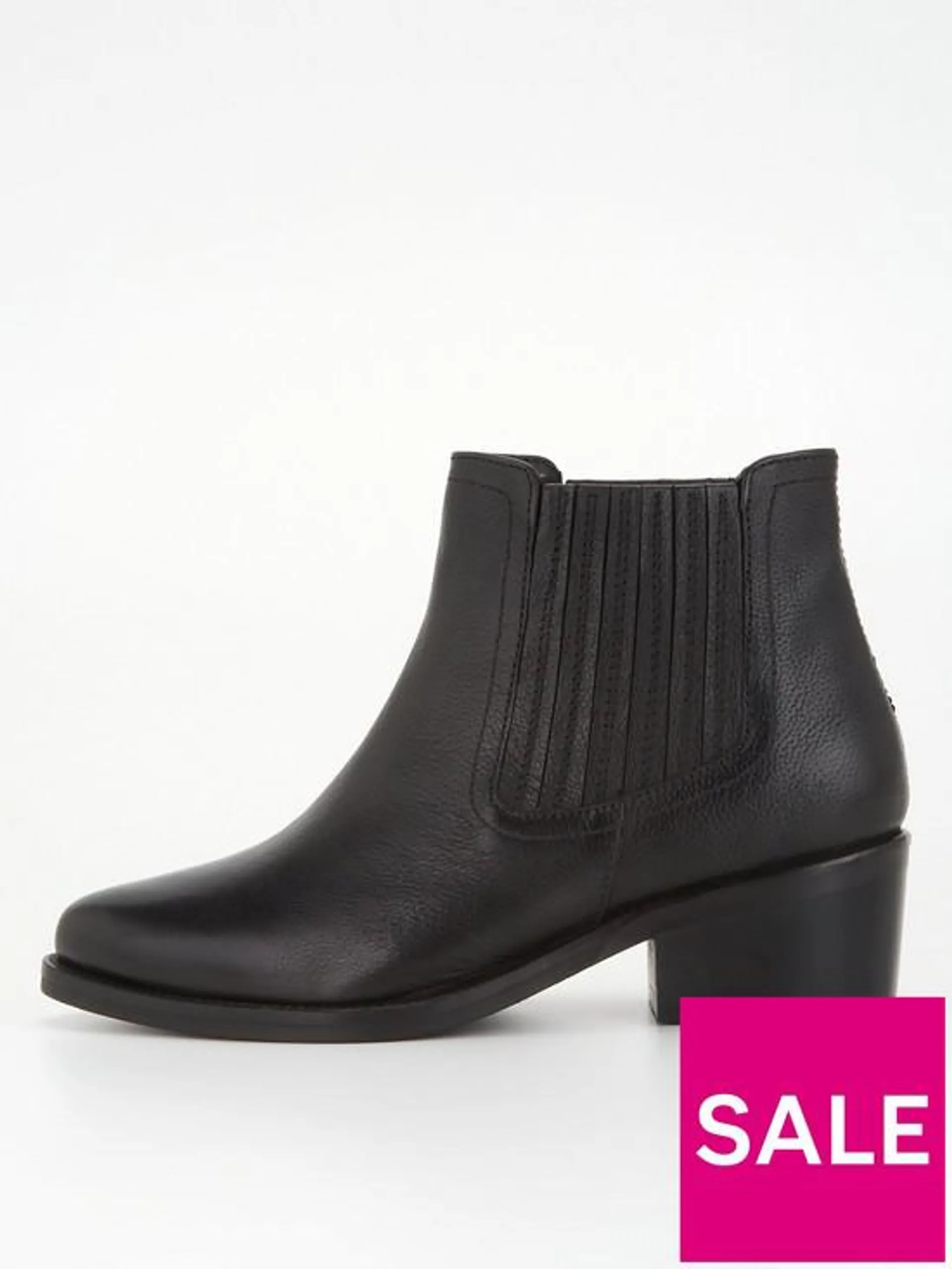 Leather Low Heel Ankle Boot